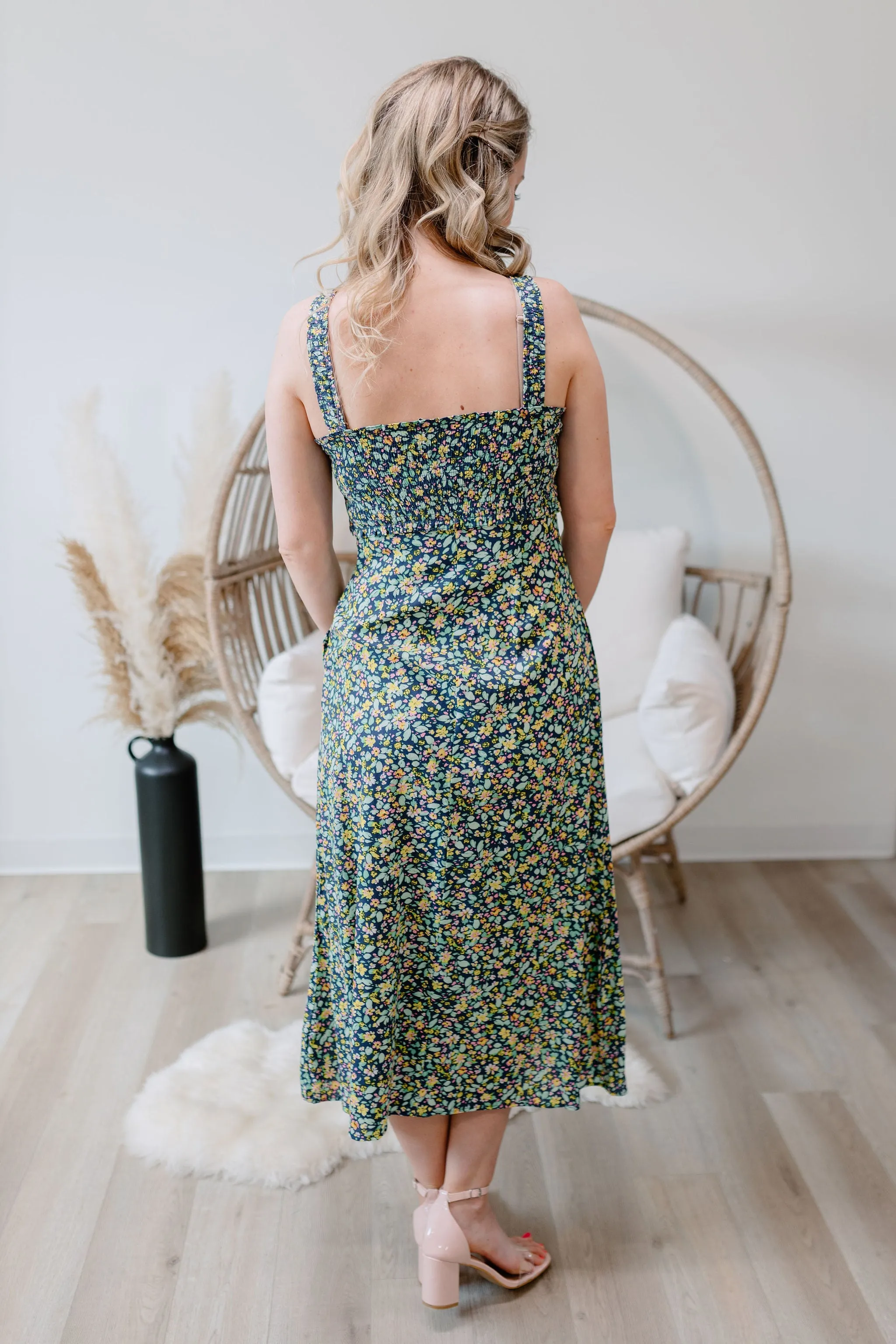 { DEX } Smocked Linen Maxi Dress