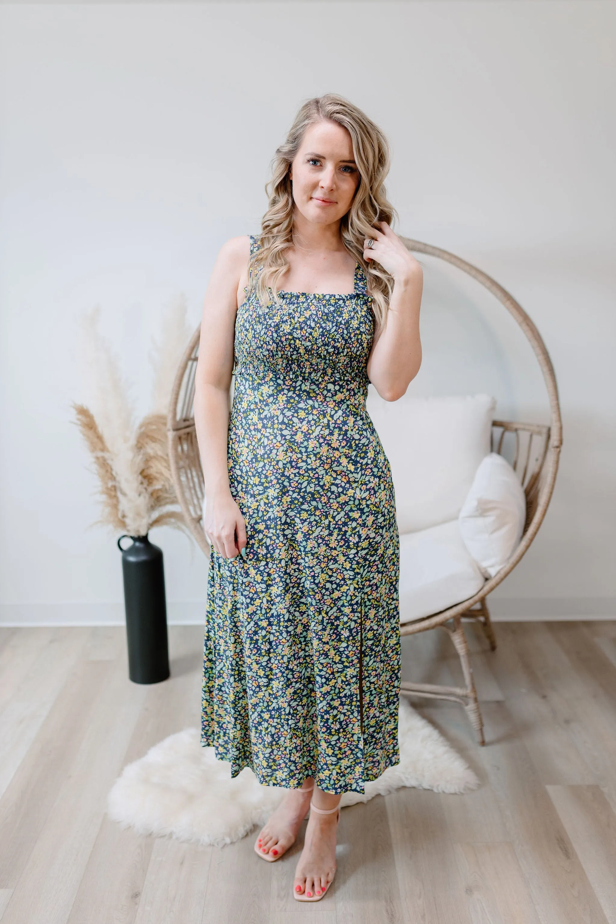 { DEX } Smocked Linen Maxi Dress