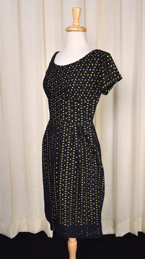 1950s Sexy Black Eyelet Dress