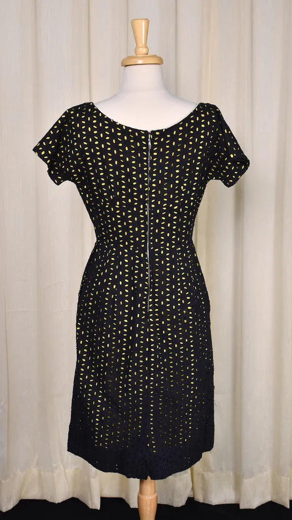 1950s Sexy Black Eyelet Dress