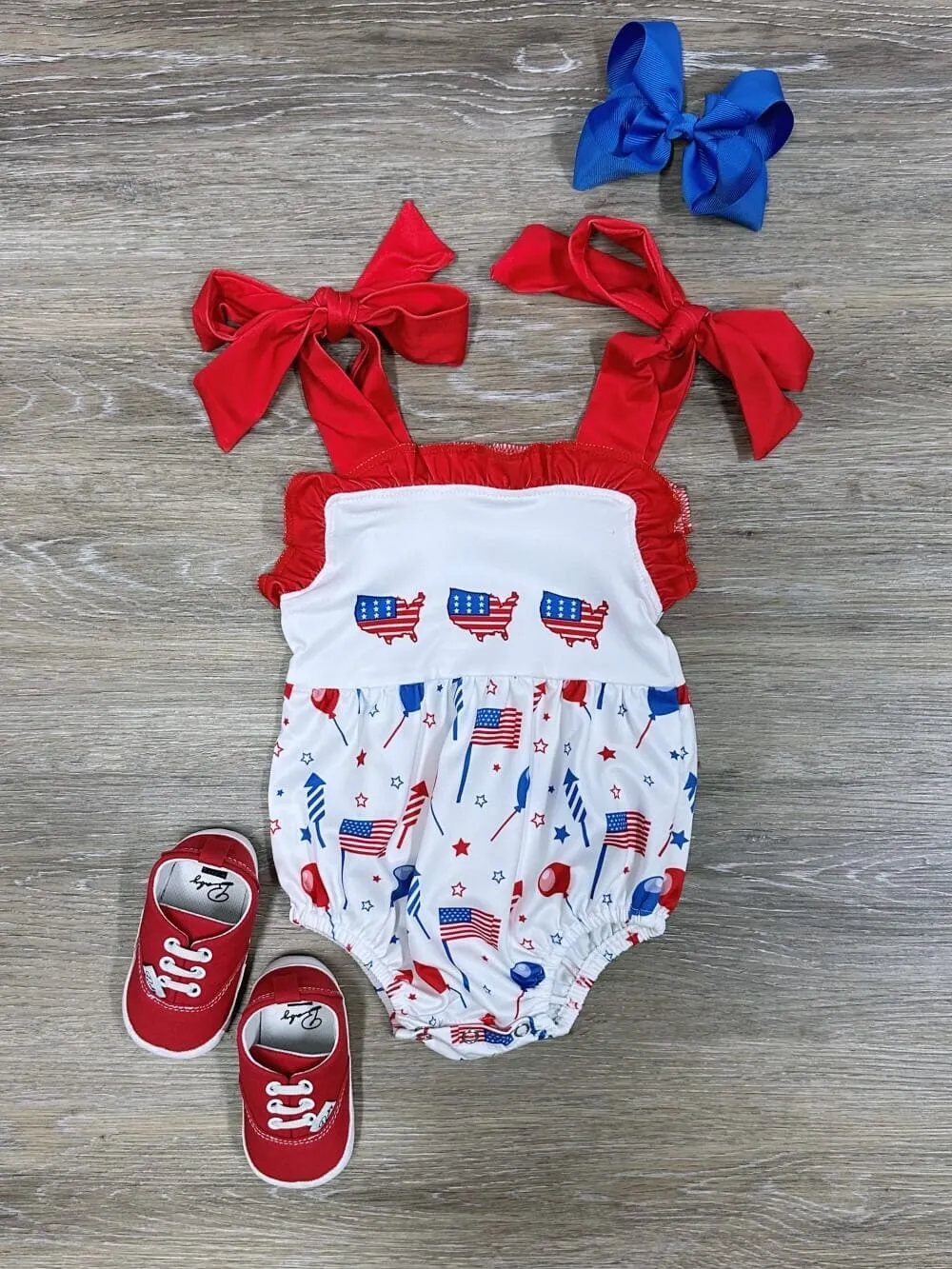 Across America Red Bow Baby Bubble Romper