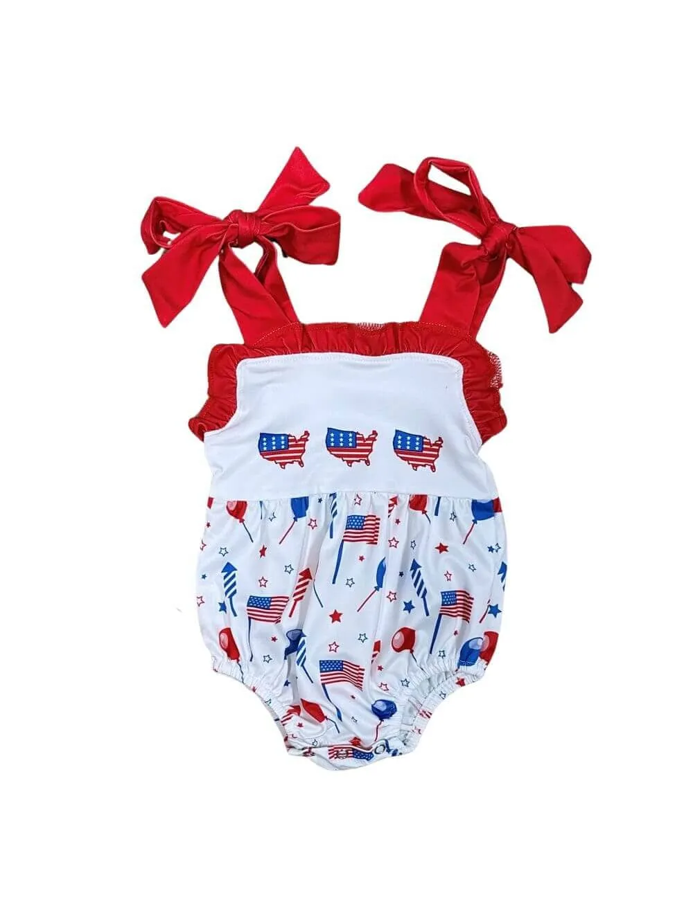 Across America Red Bow Baby Bubble Romper