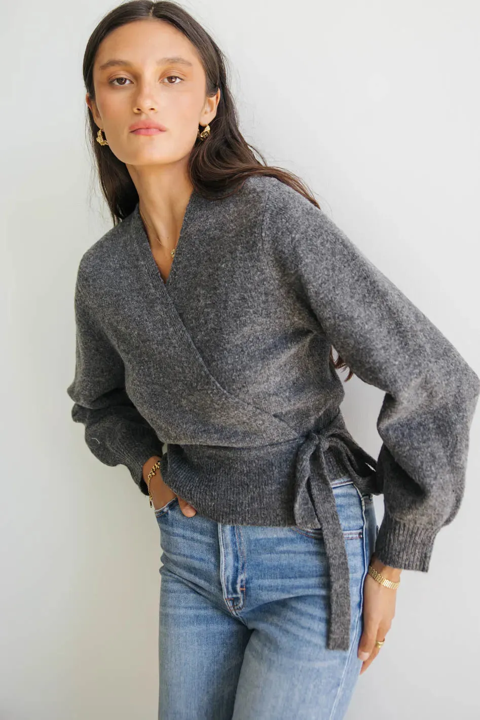 Addie Wrap Cardigan in Charcoal