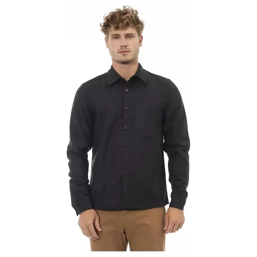 Alpha Studio Gray Wool Men Shirt