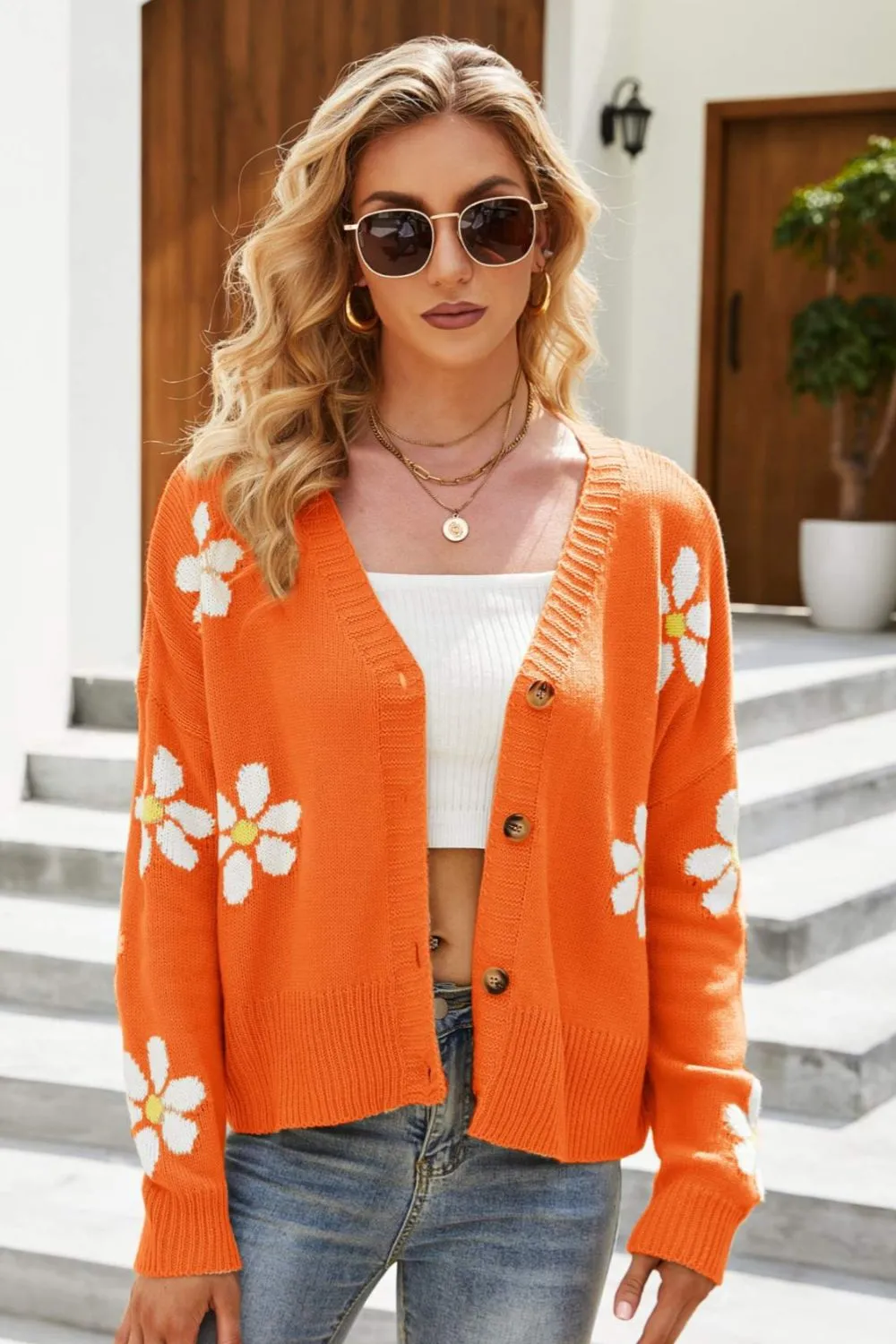 *App Exclusive* Floral Ribbed Cardigan