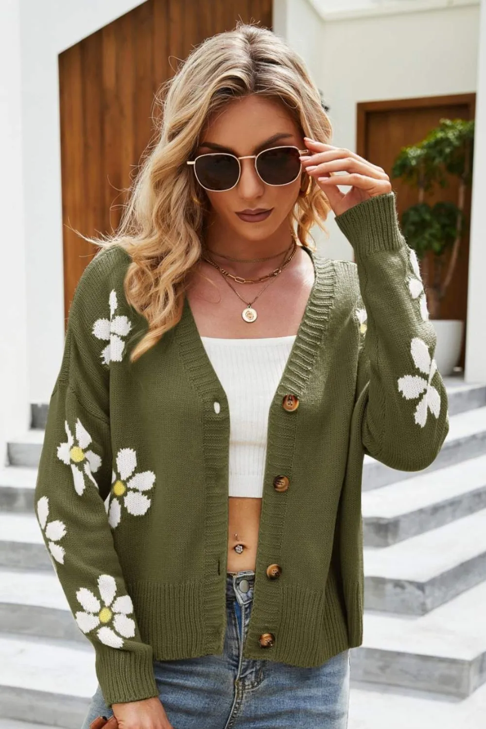 *App Exclusive* Floral Ribbed Cardigan