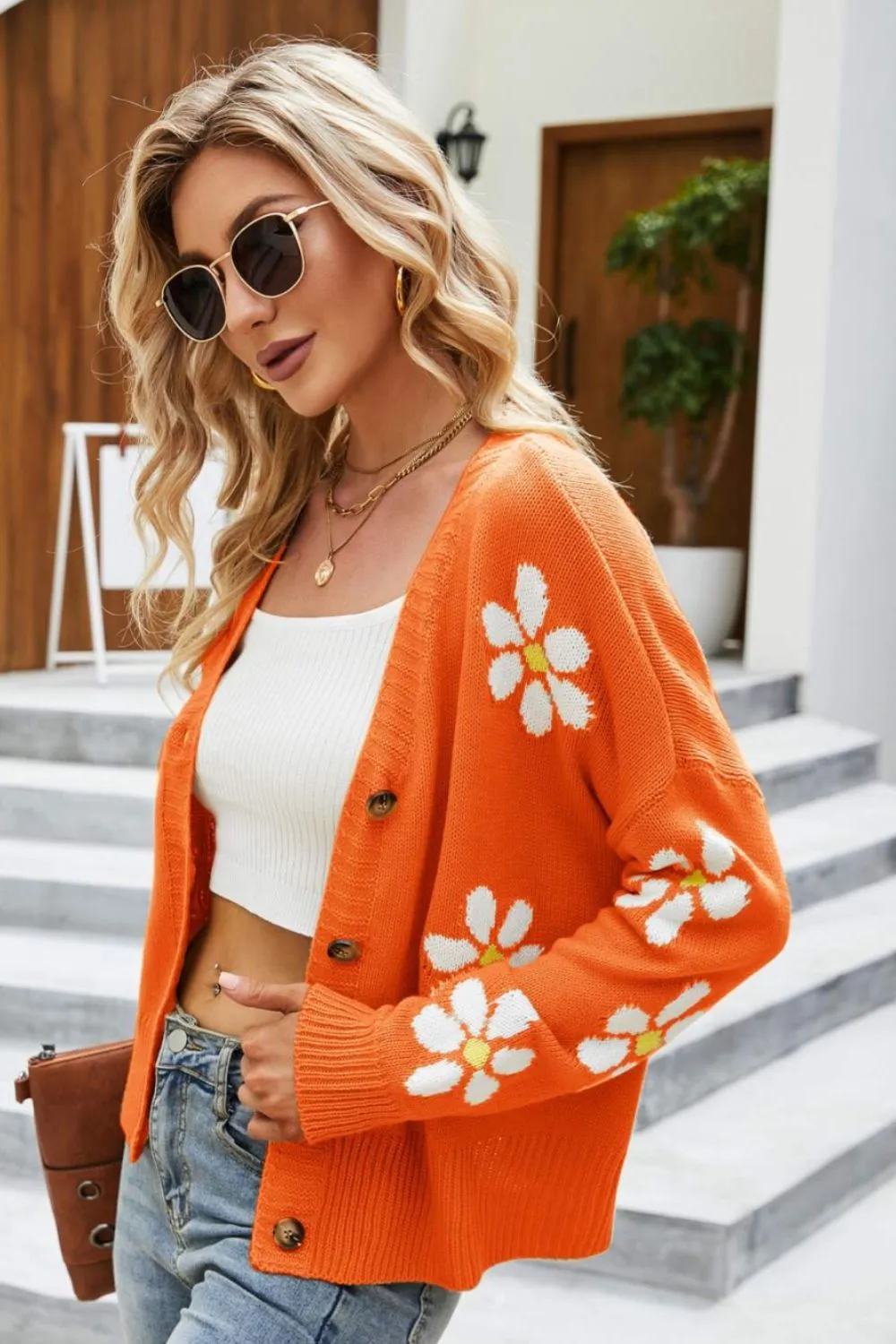 *App Exclusive* Floral Ribbed Cardigan