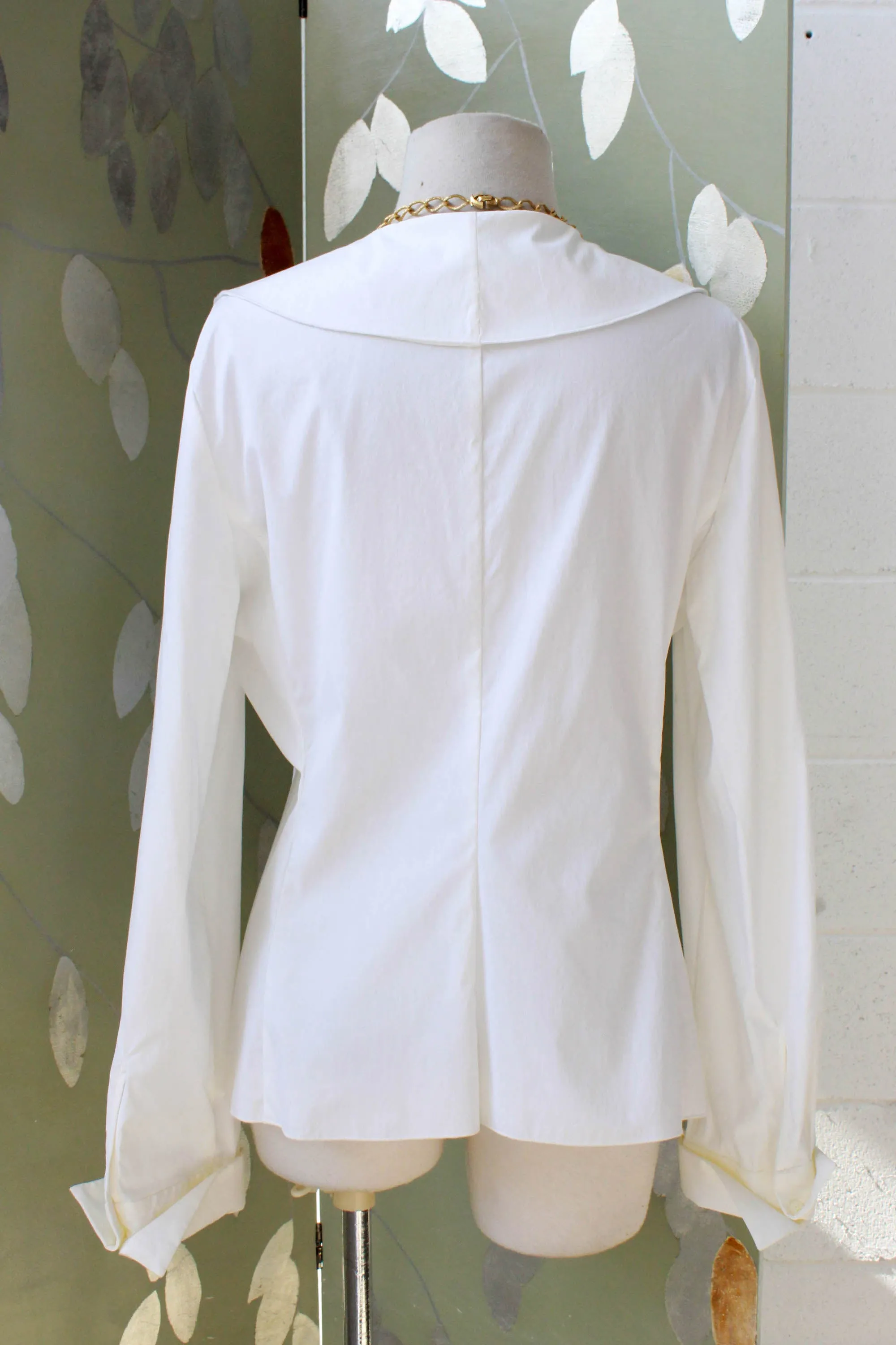 Armani Shawl Collar White Cotton Blouse, Small