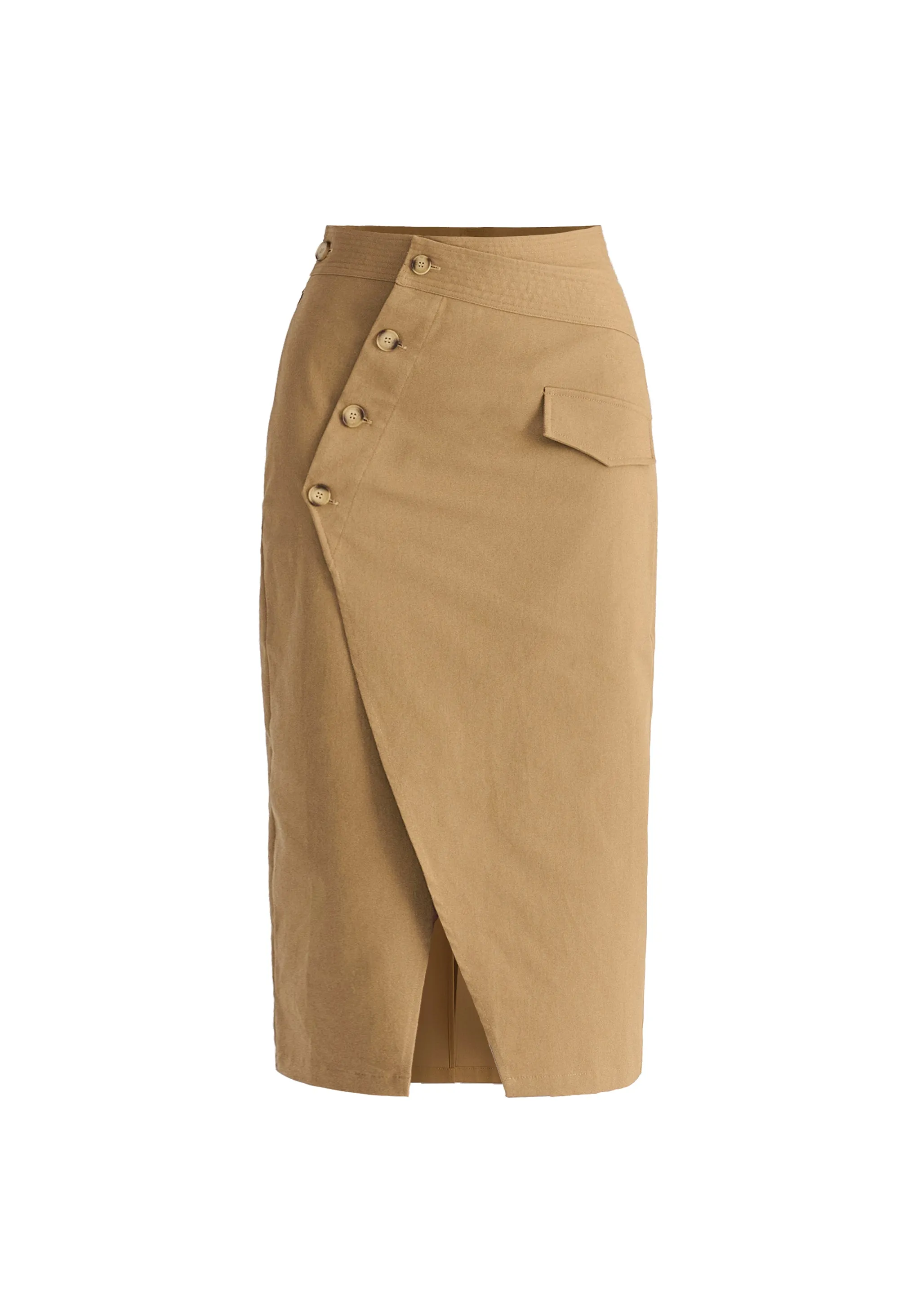 Asymmetric Midi Skirt with Button Details