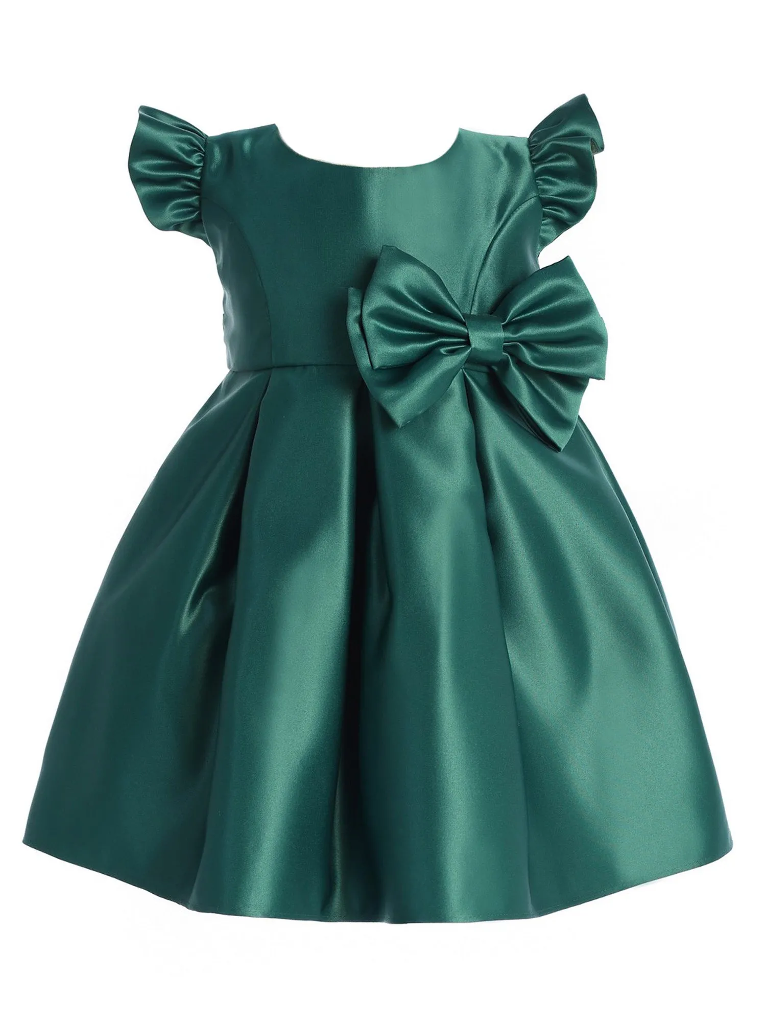 Baby Girls Hunter Green Flutter Sleeve Bow Flower Girl Dress 6-24 Months