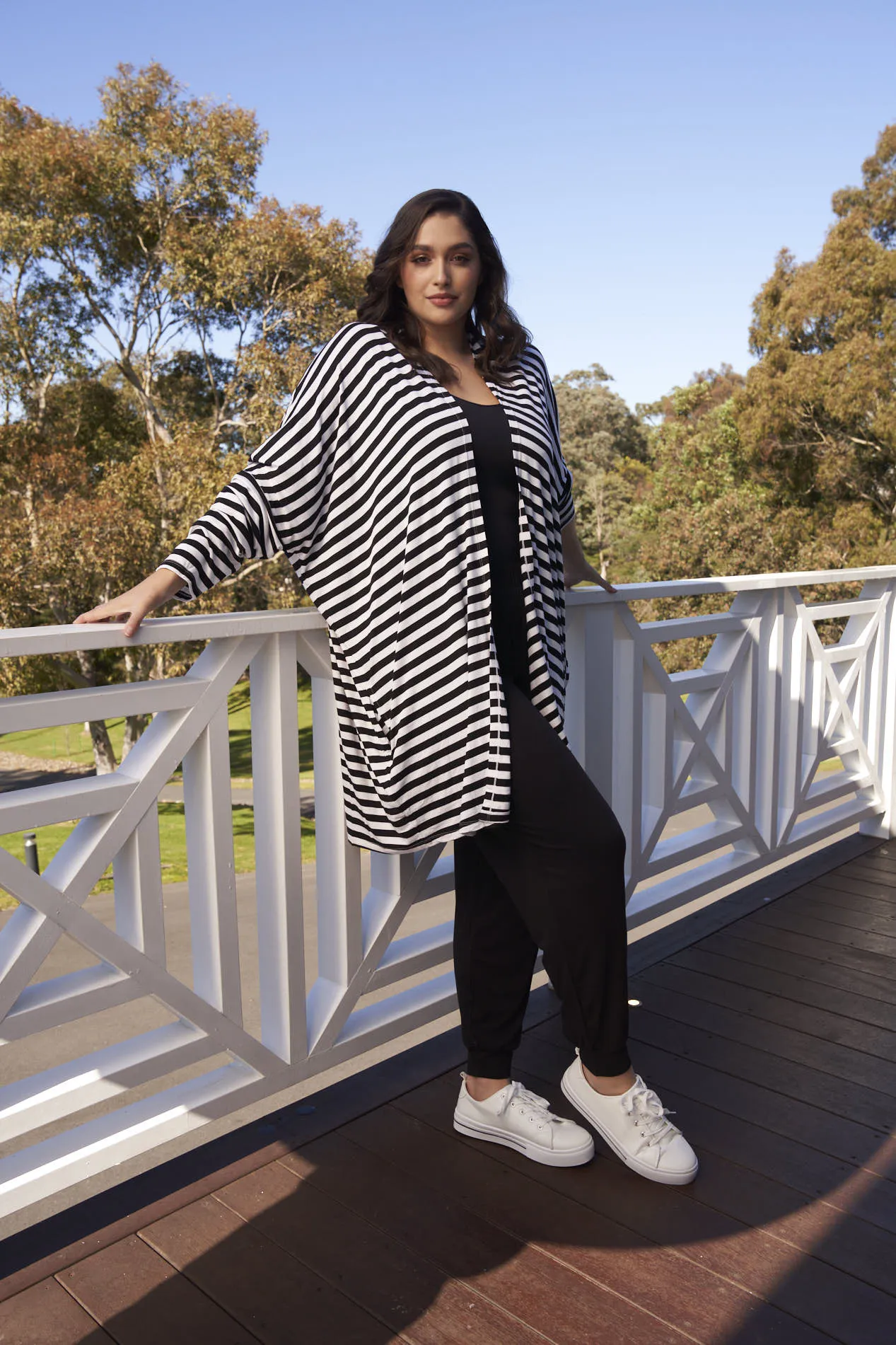 Betty Basics Margot Cardigan Black White Stripe