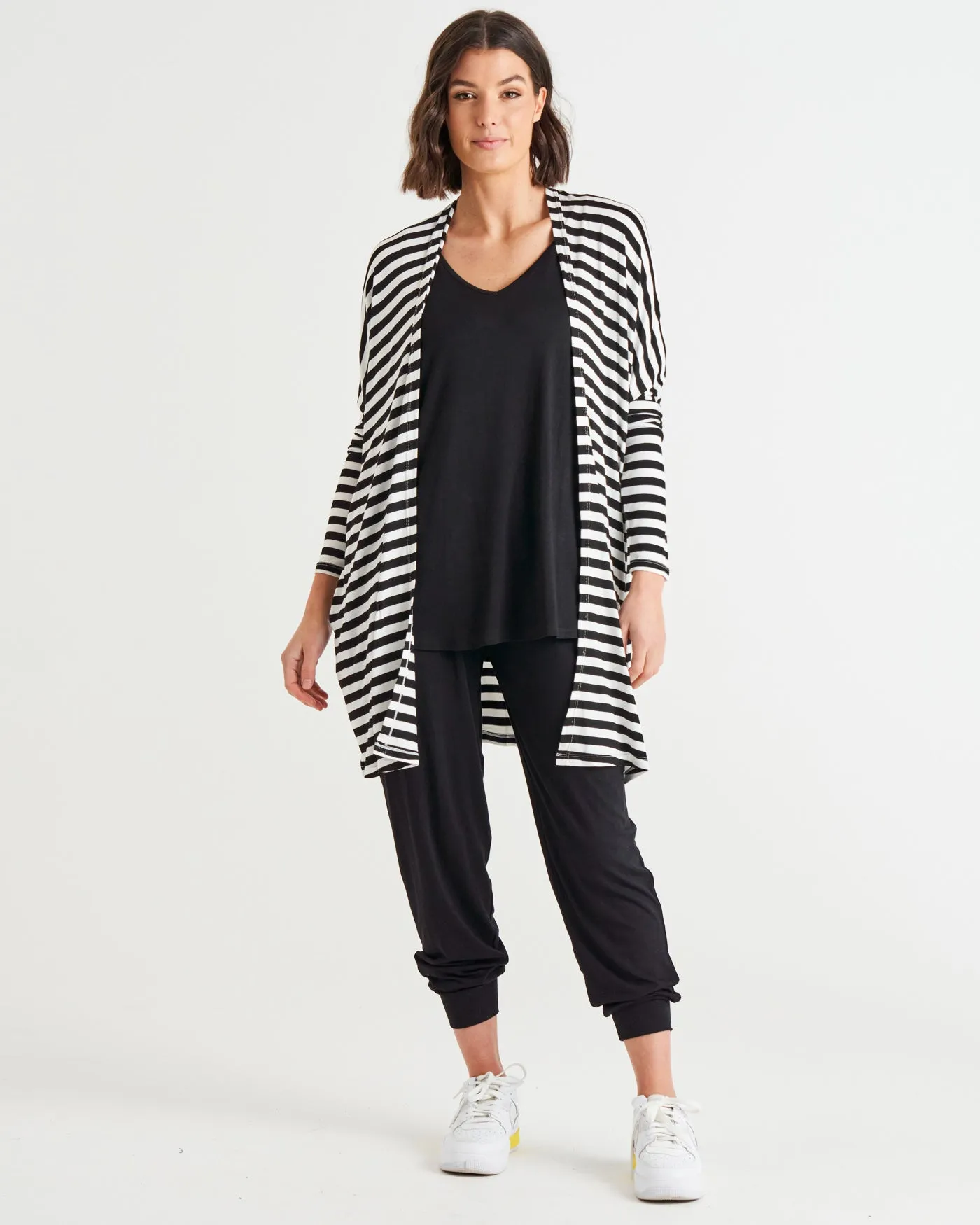 Betty Basics Margot Cardigan Black White Stripe