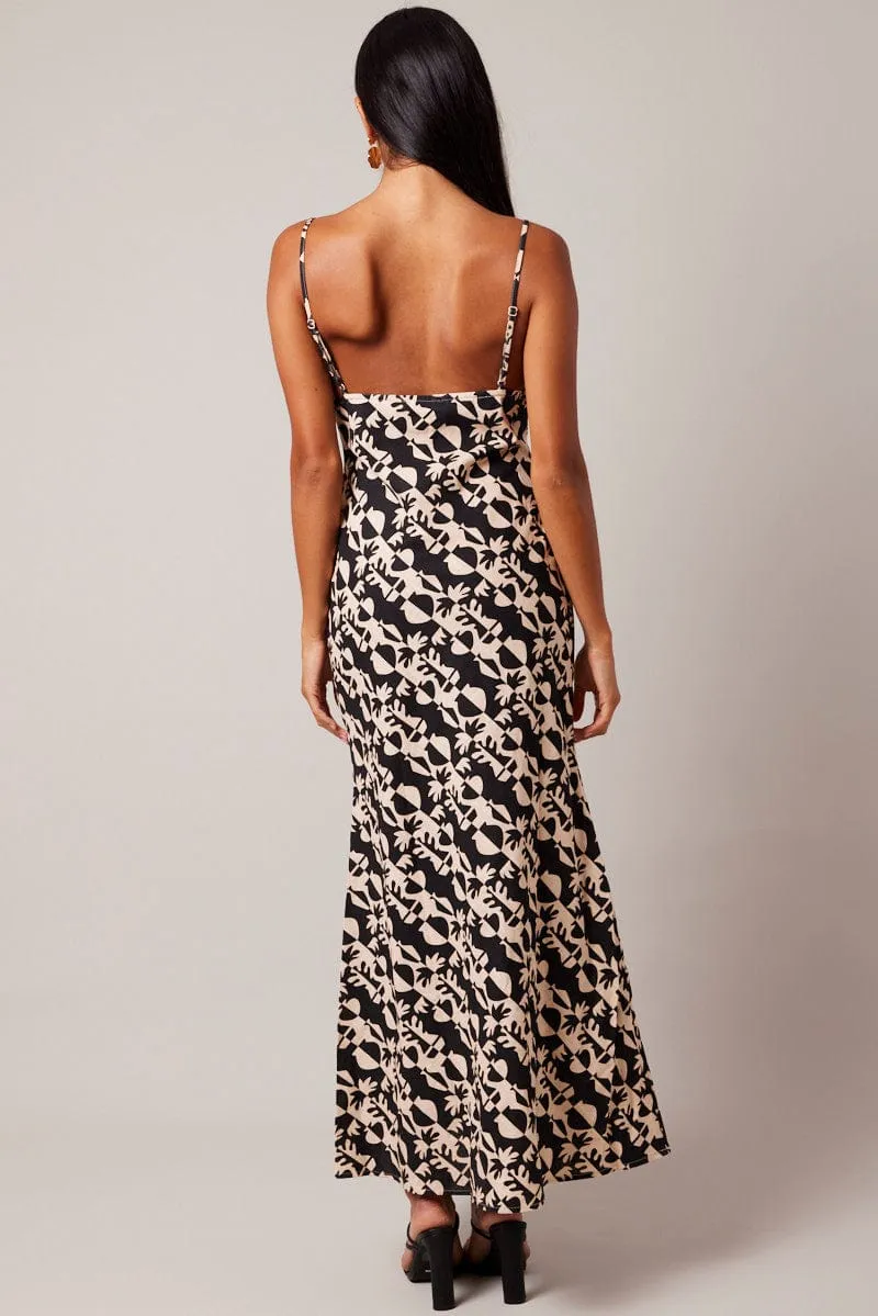 Black Abstract Maxi Dress Strappy