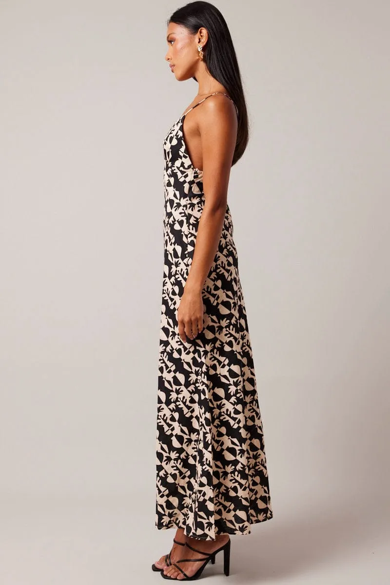 Black Abstract Maxi Dress Strappy