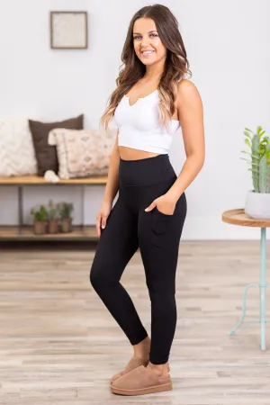 Black Athletic Leggings With Pocket