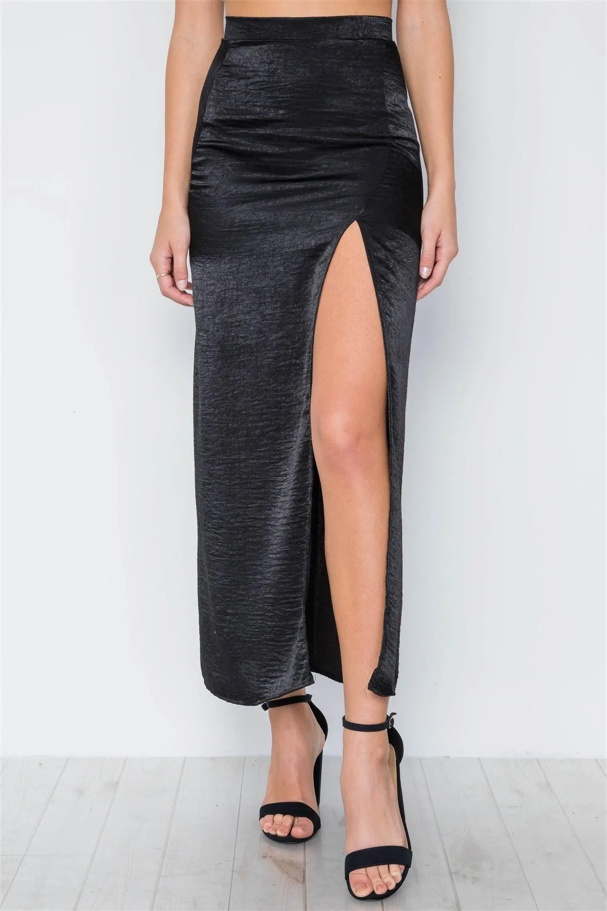 Black Bodycon Front Slit Maxi Skirt /4-2-1