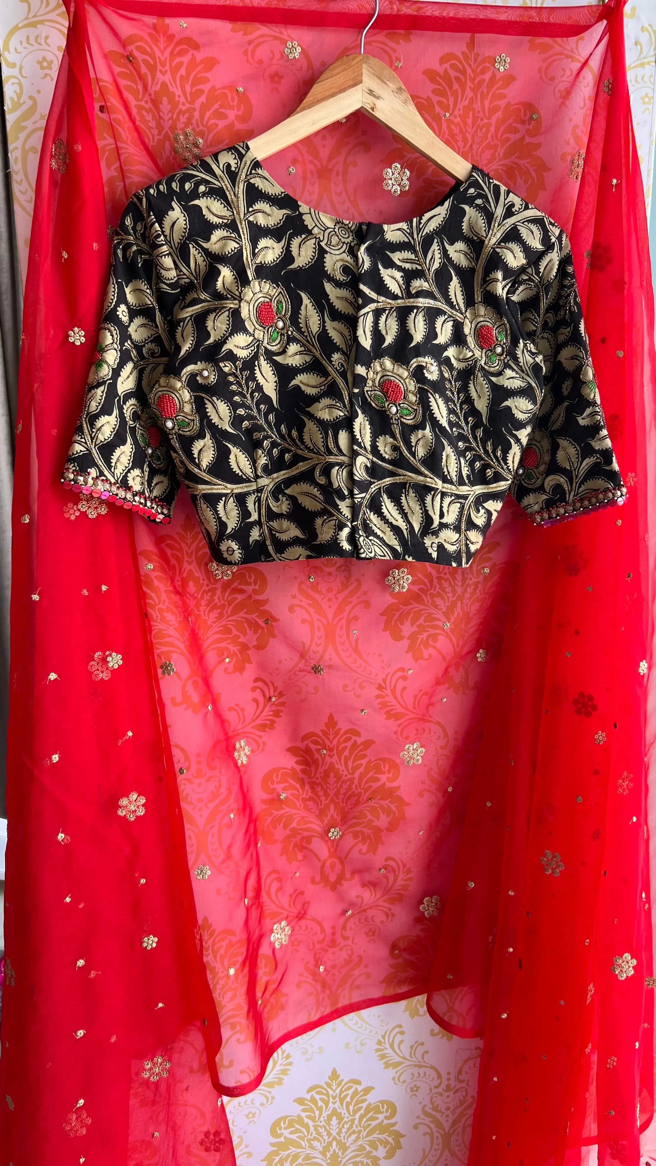 Black kalamkari hand worked blouse