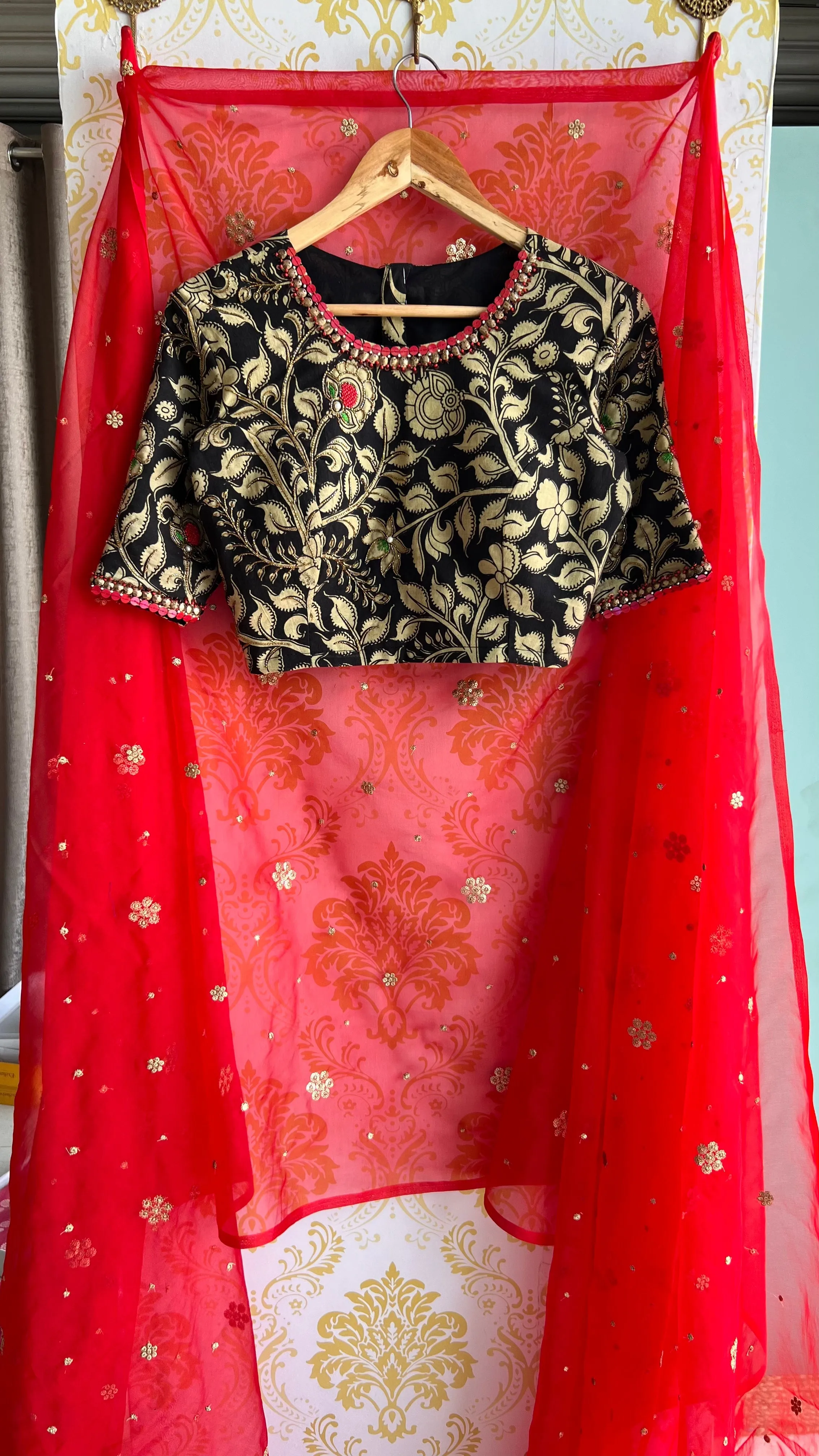 Black kalamkari hand worked blouse