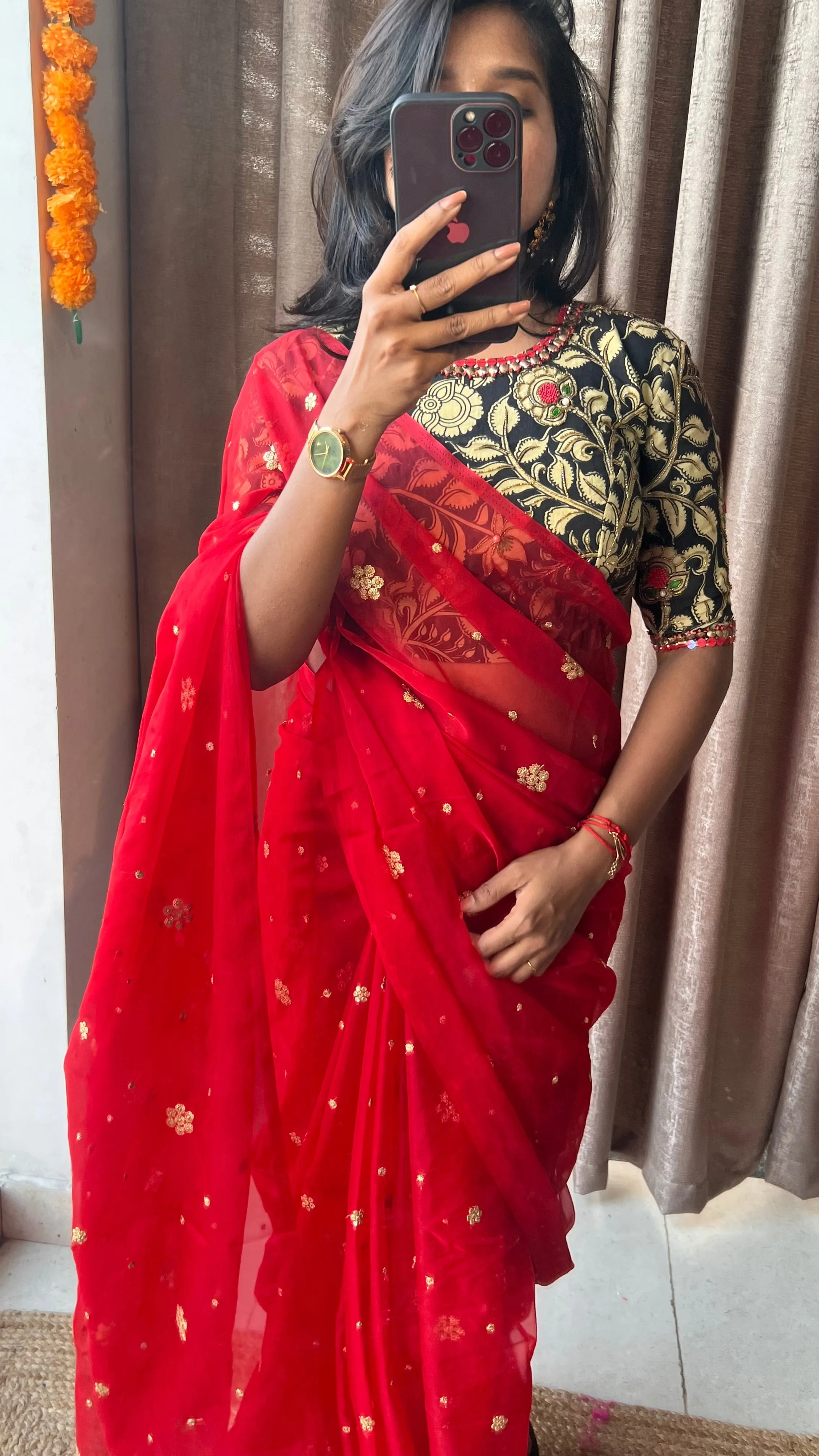 Black kalamkari hand worked blouse