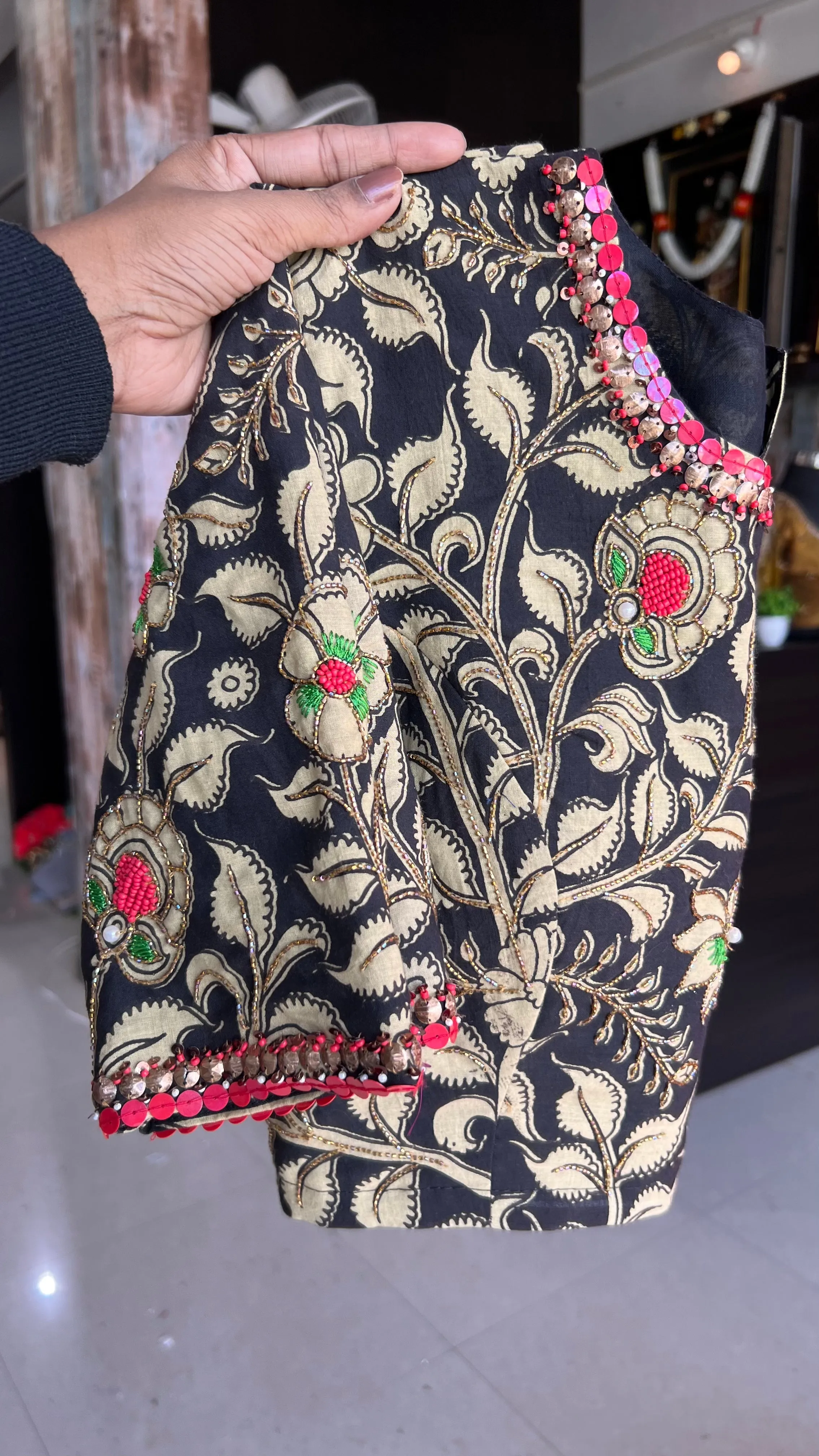 Black kalamkari hand worked blouse