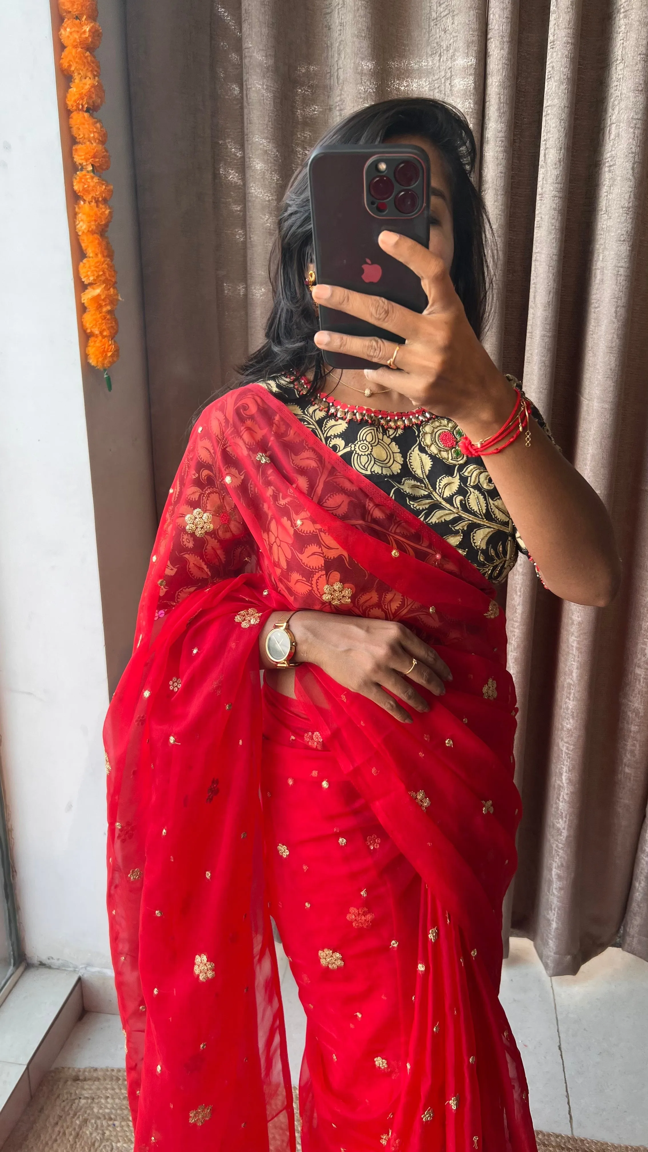 Black kalamkari hand worked blouse