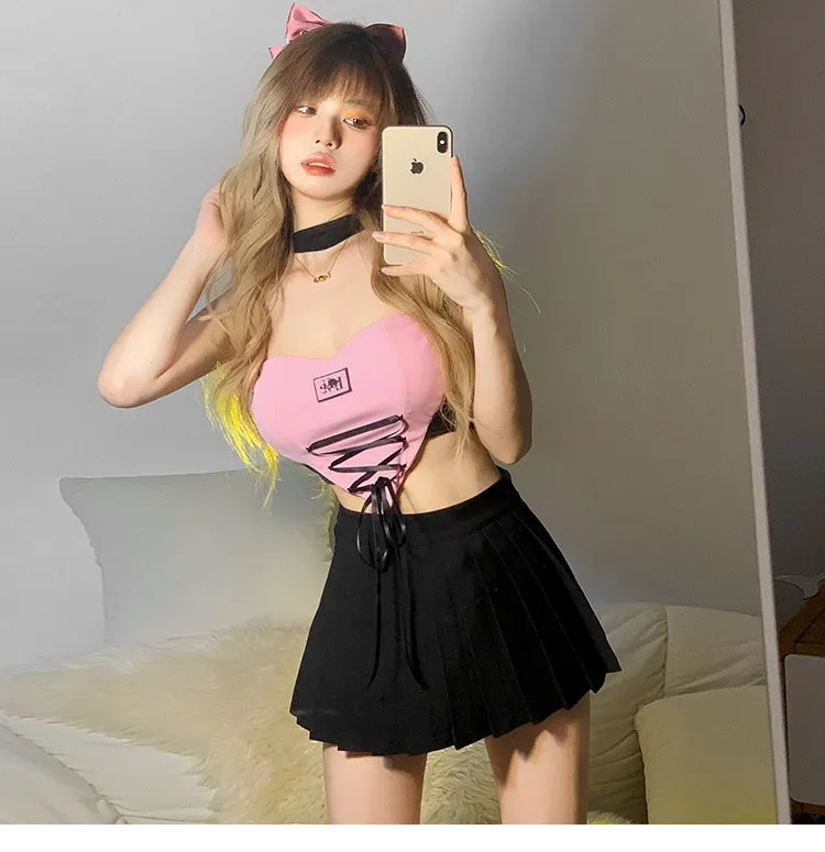 Black Pink Heart Love Tank Top