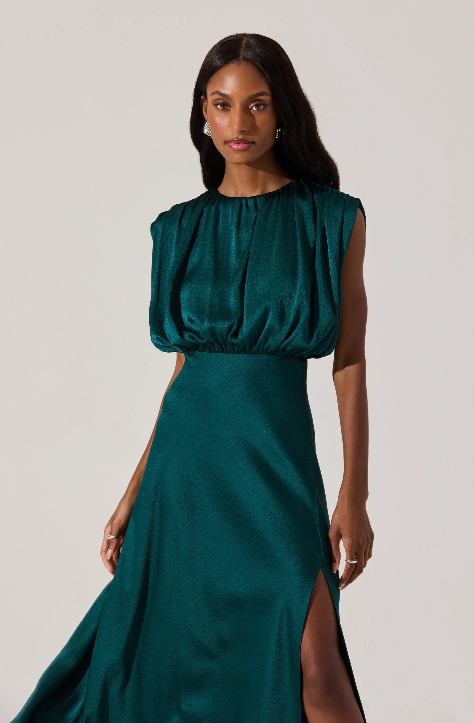 Blouson Satin Midi Dress