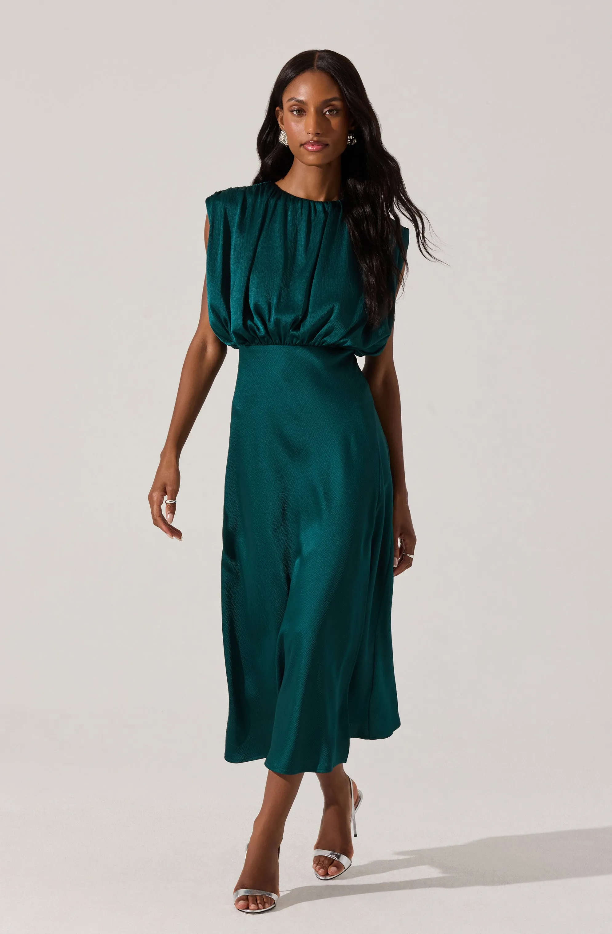 Blouson Satin Midi Dress