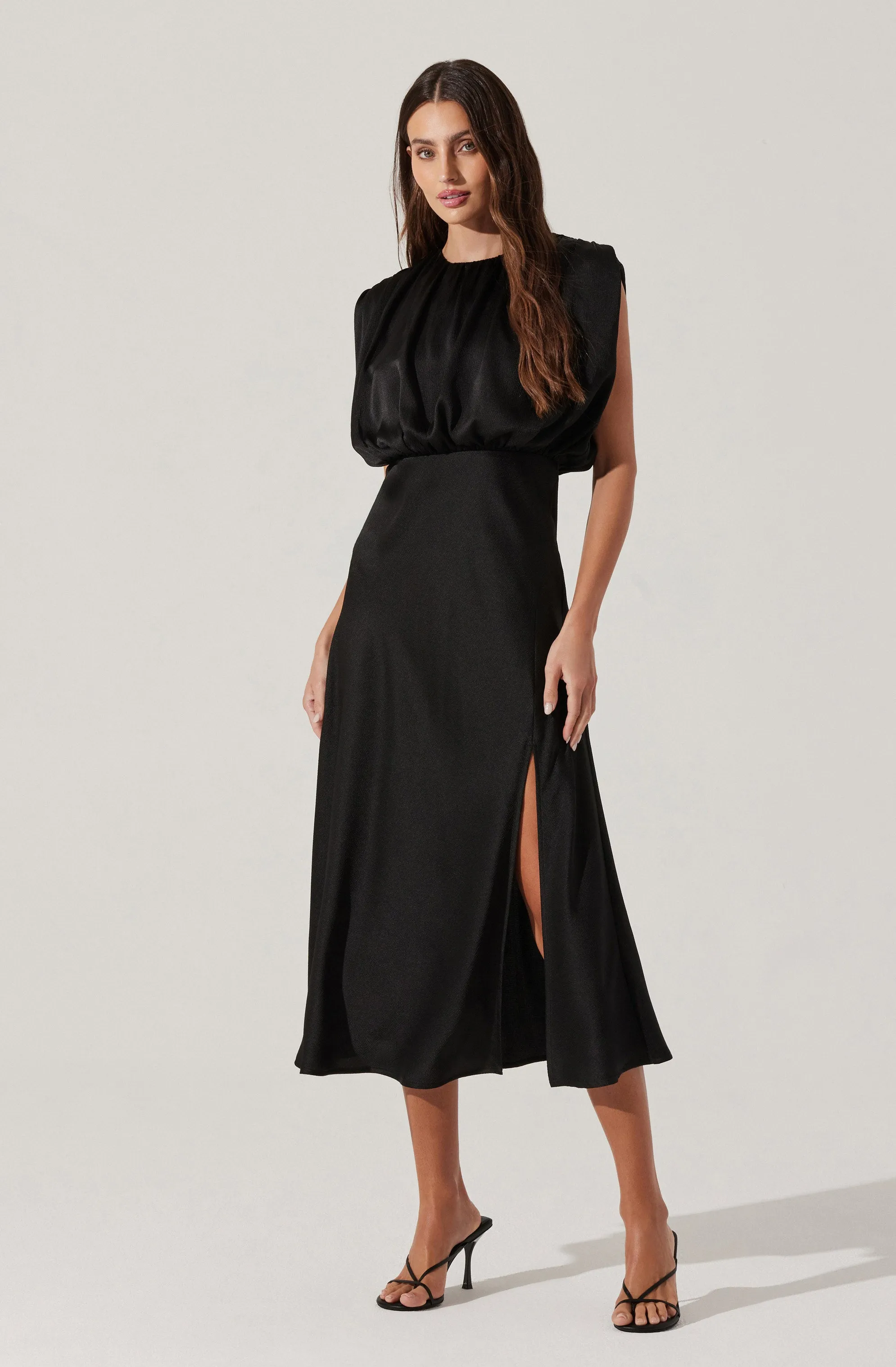 Blouson Satin Midi Dress