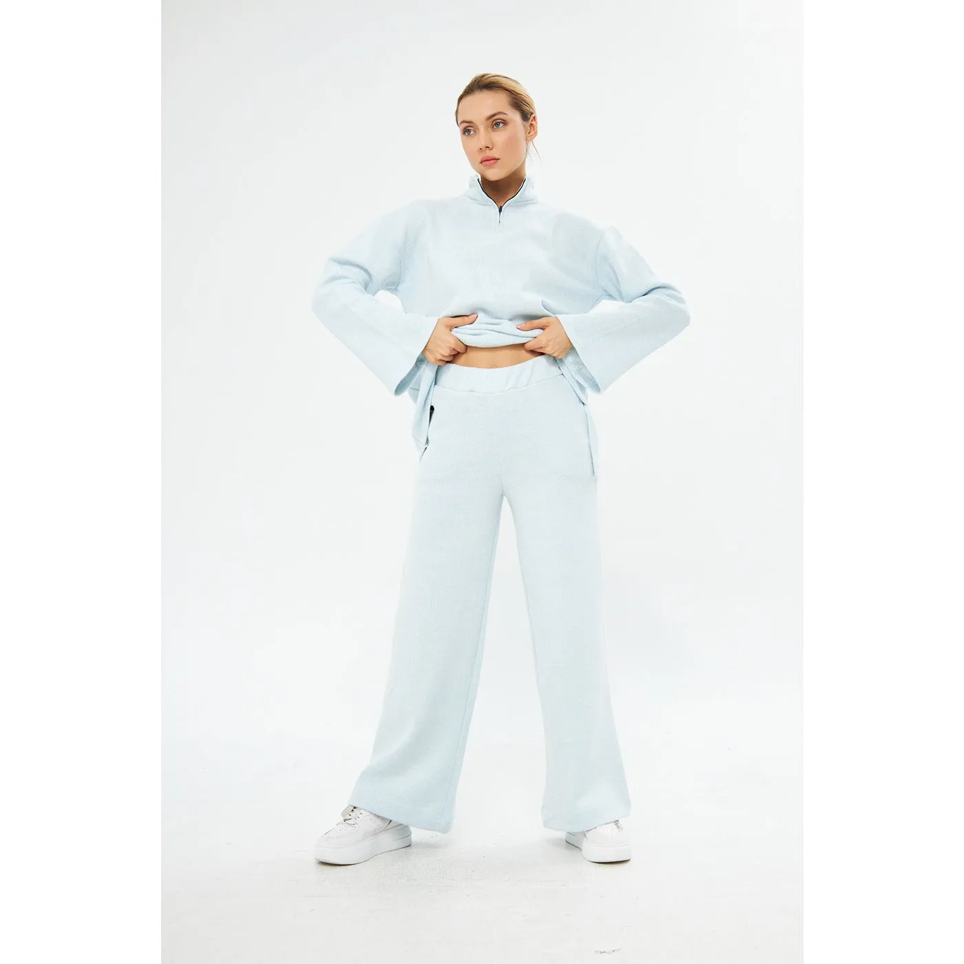 Blue Melange Wide Leg Trouser