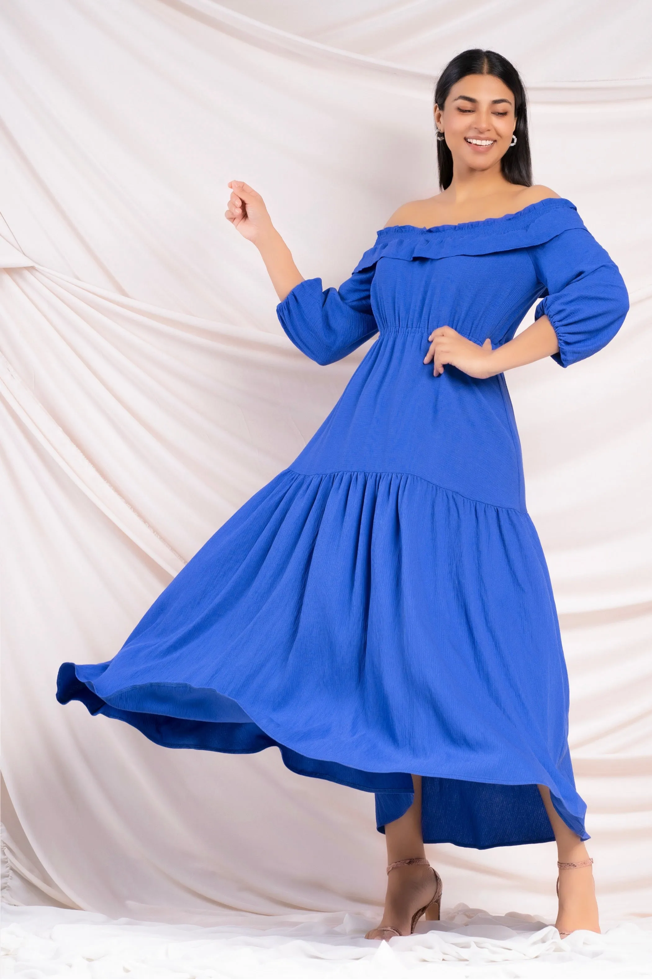 Blue Off Shoulder Maxi Dress