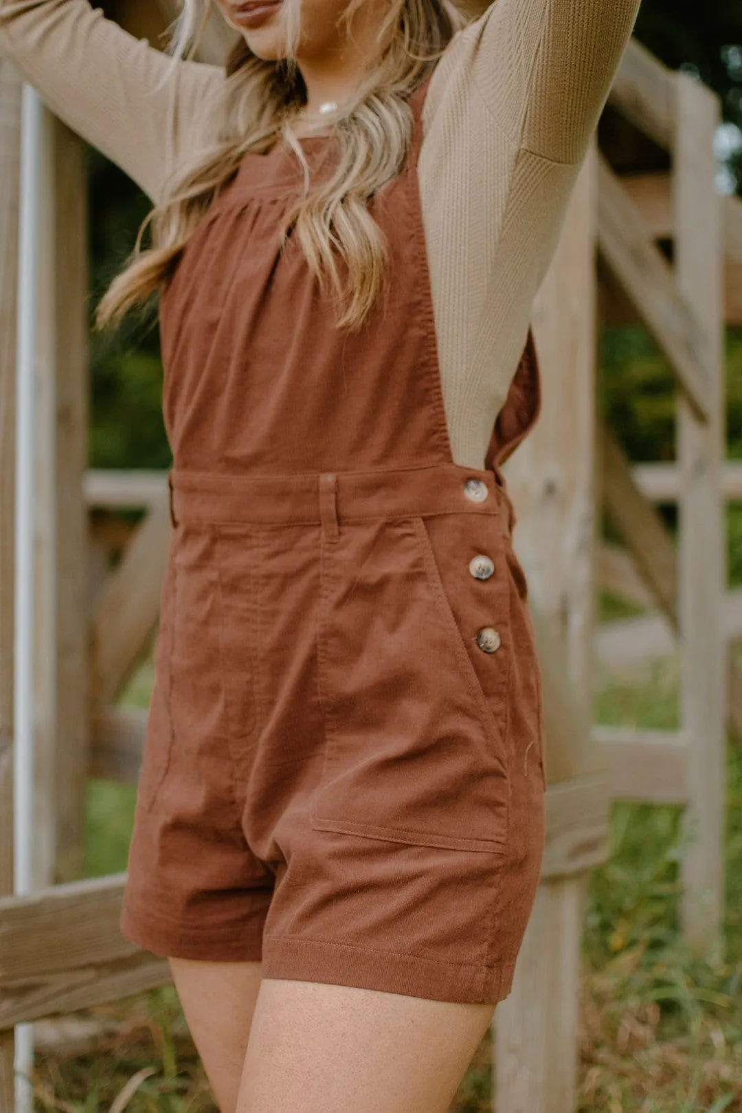 Brick Corduroy Overall Romper