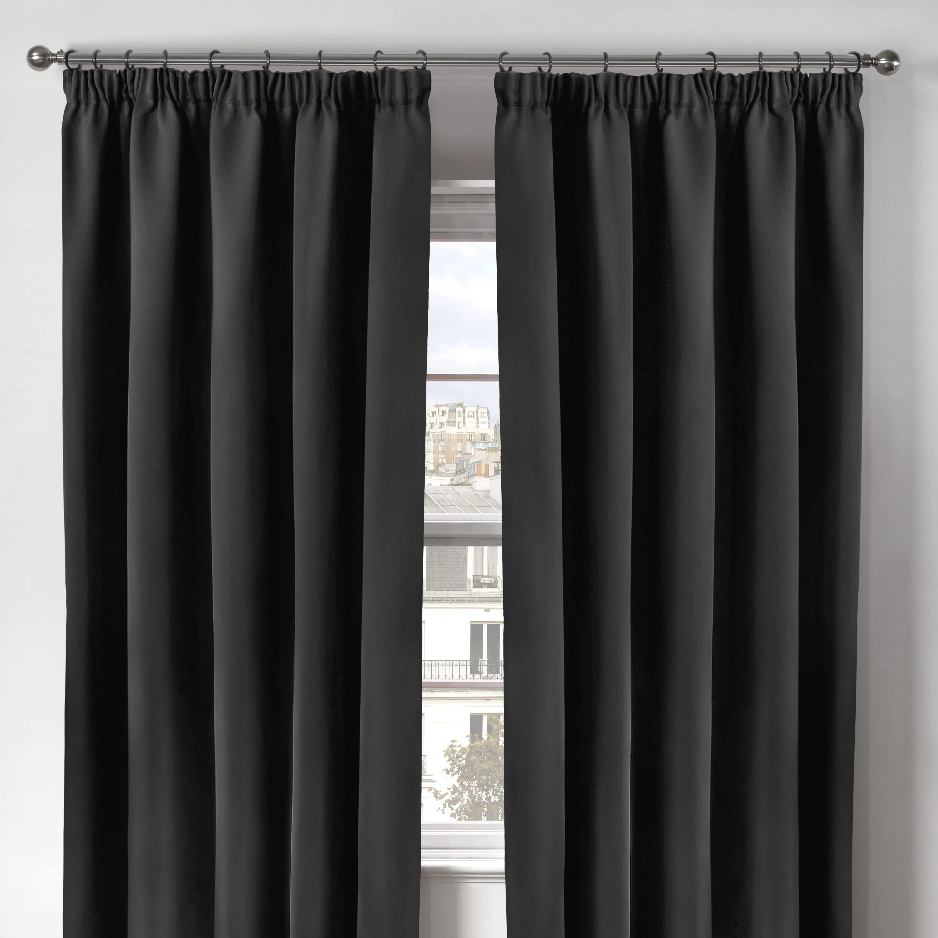 Cali Black Thermal Blackout Pencil Pleat Curtains