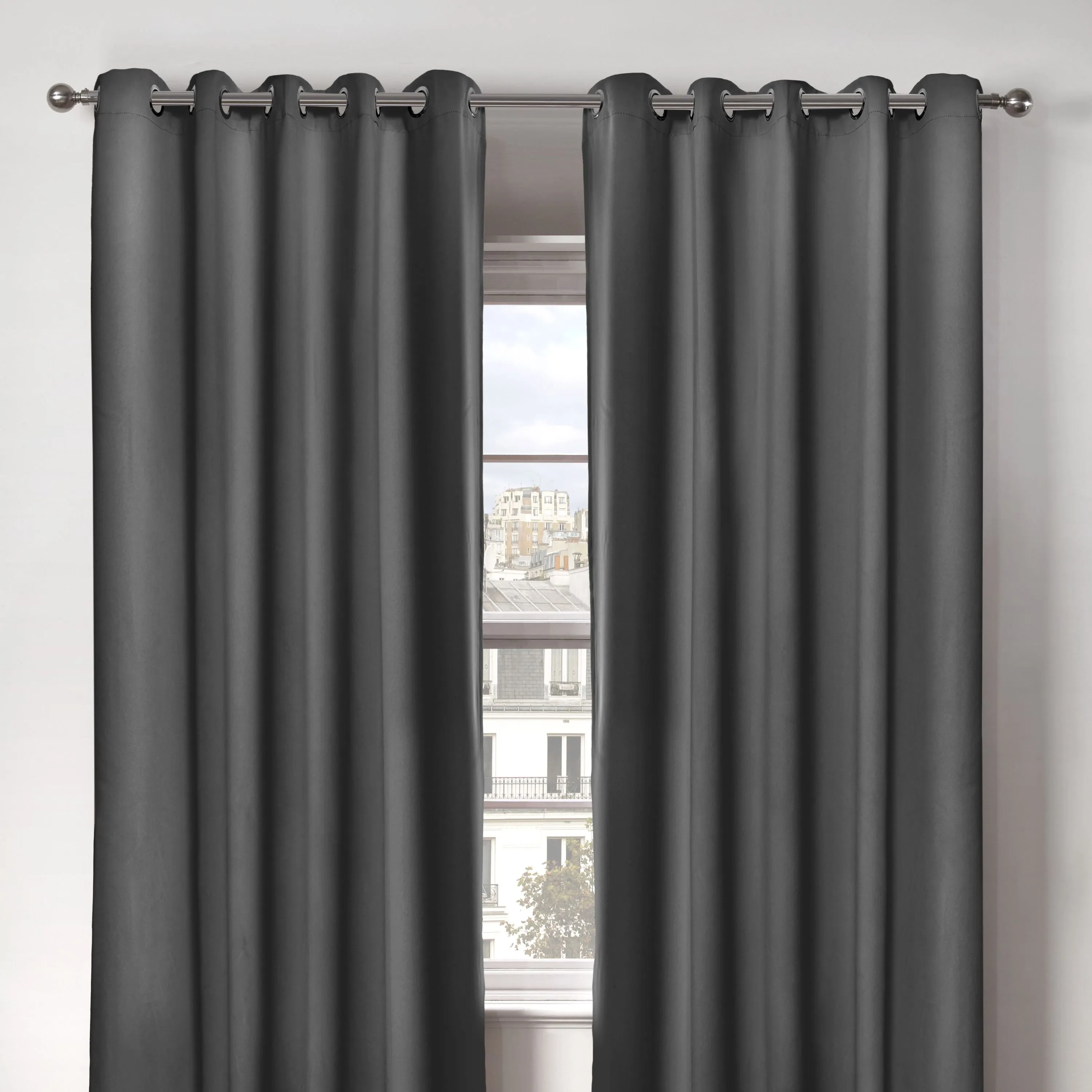 Cali Charcoal Grey Thermal Blackout Eyelet Curtains