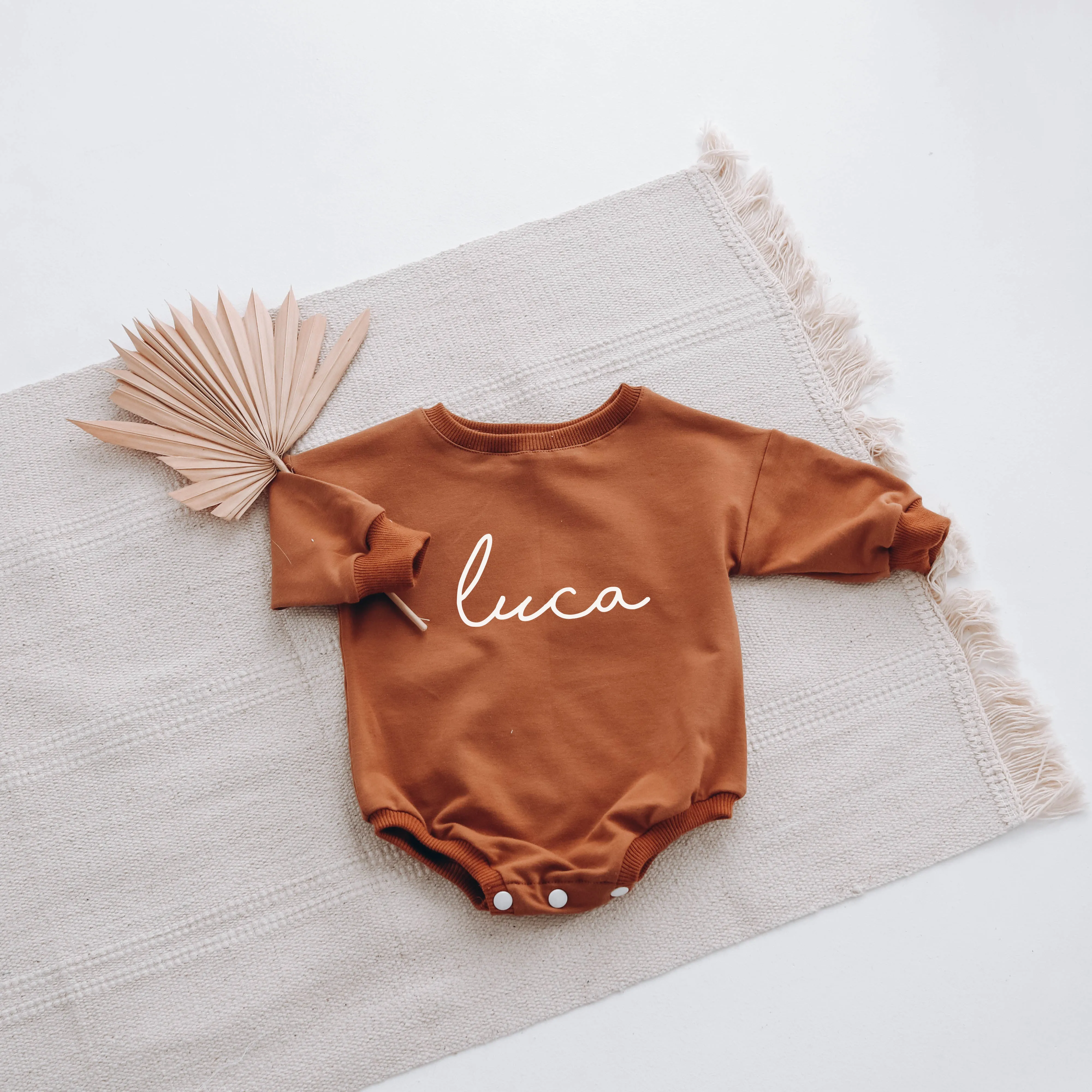 Caramel PERSONALISED sweatshirt romper. { 3 FONTS }