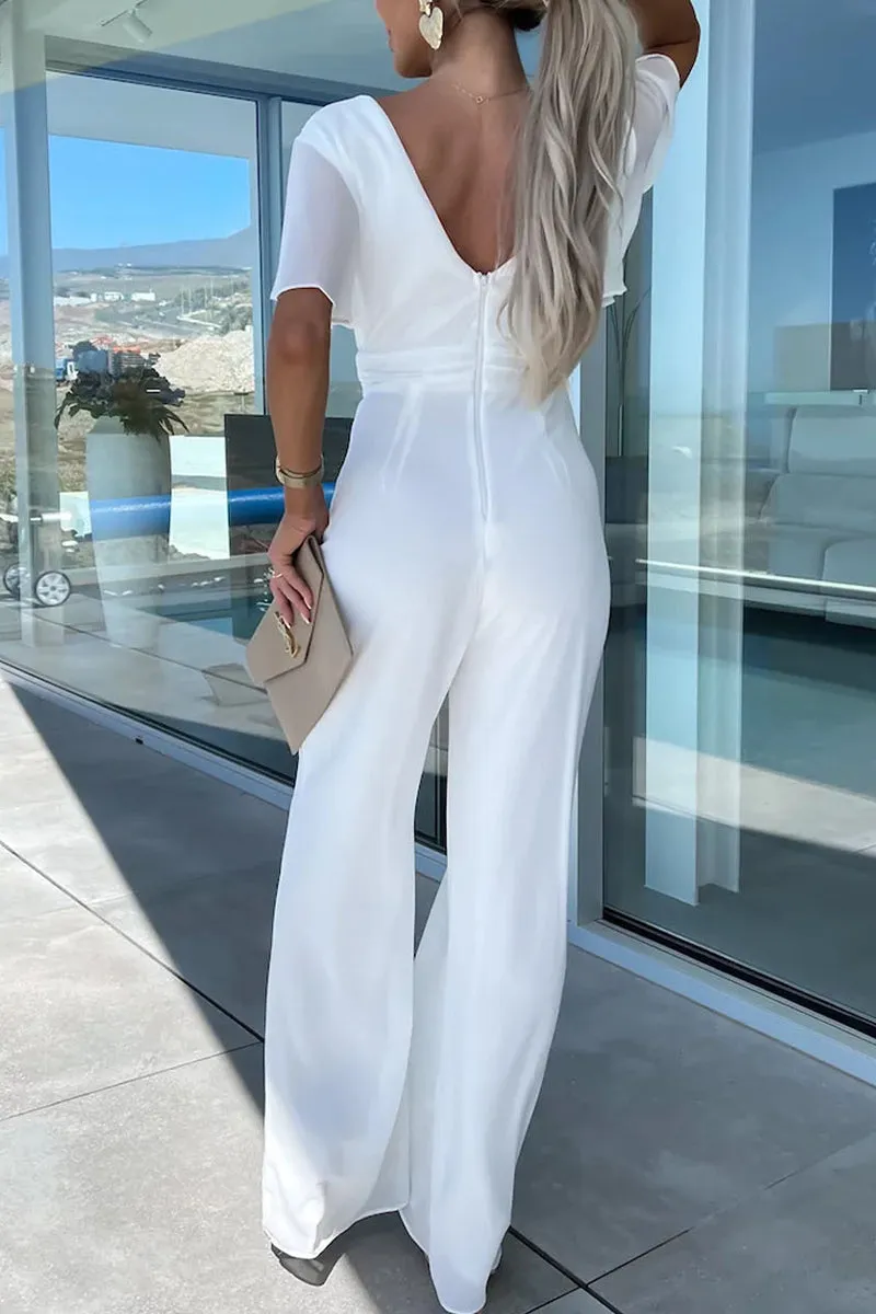 Casual Elegant Solid Solid Color V Neck Regular Jumpsuits