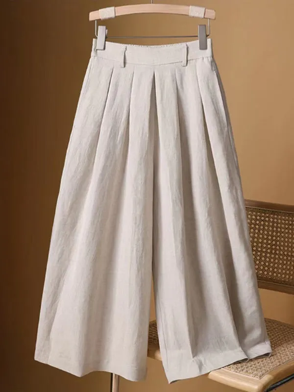 Casual Wide Leg Loose Solid Color Capri-Pants