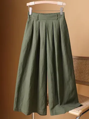 Casual Wide Leg Loose Solid Color Capri-Pants