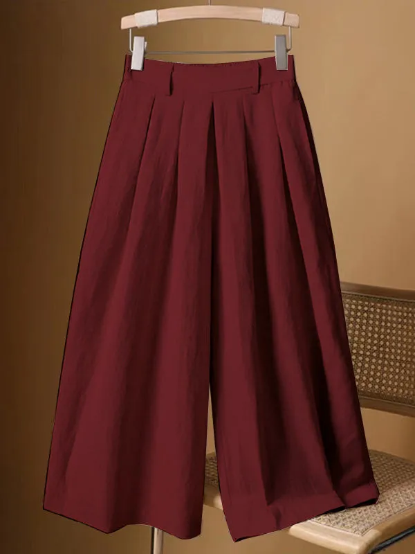 Casual Wide Leg Loose Solid Color Capri-Pants