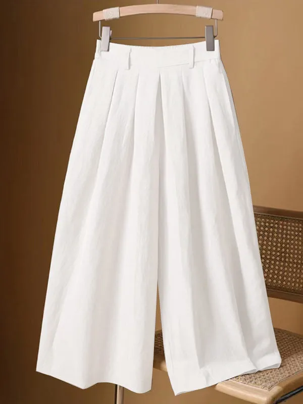 Casual Wide Leg Loose Solid Color Capri-Pants