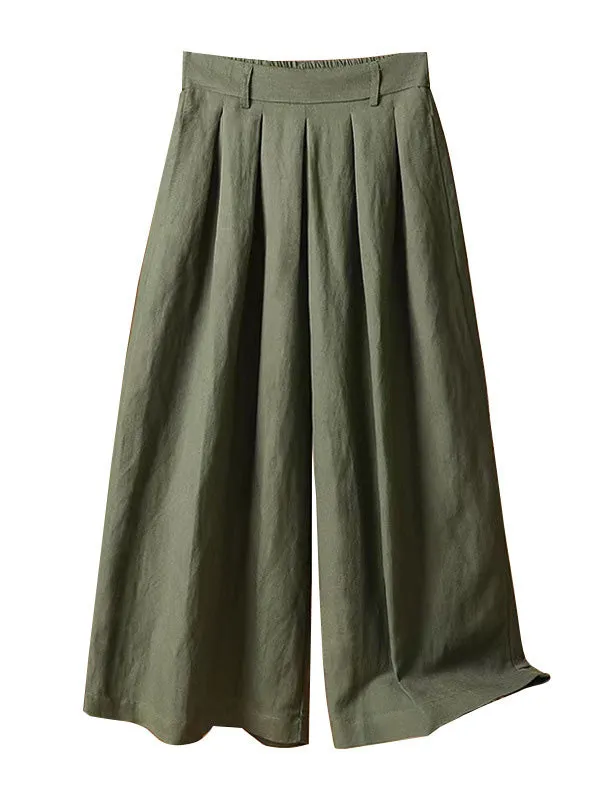 Casual Wide Leg Loose Solid Color Capri-Pants