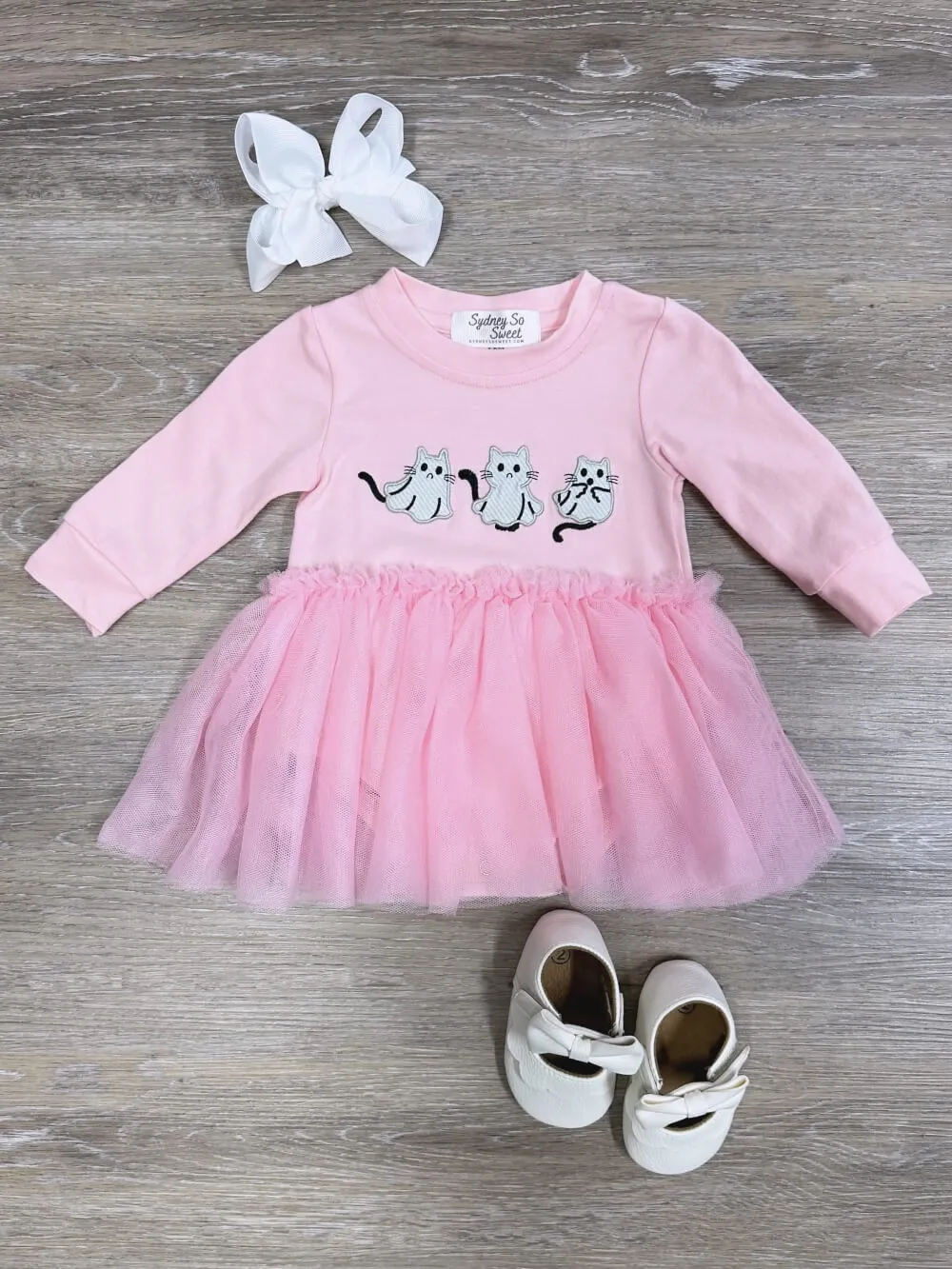 Cat Ghosts Pink Long Sleeve Girls Baby Tutu Romper