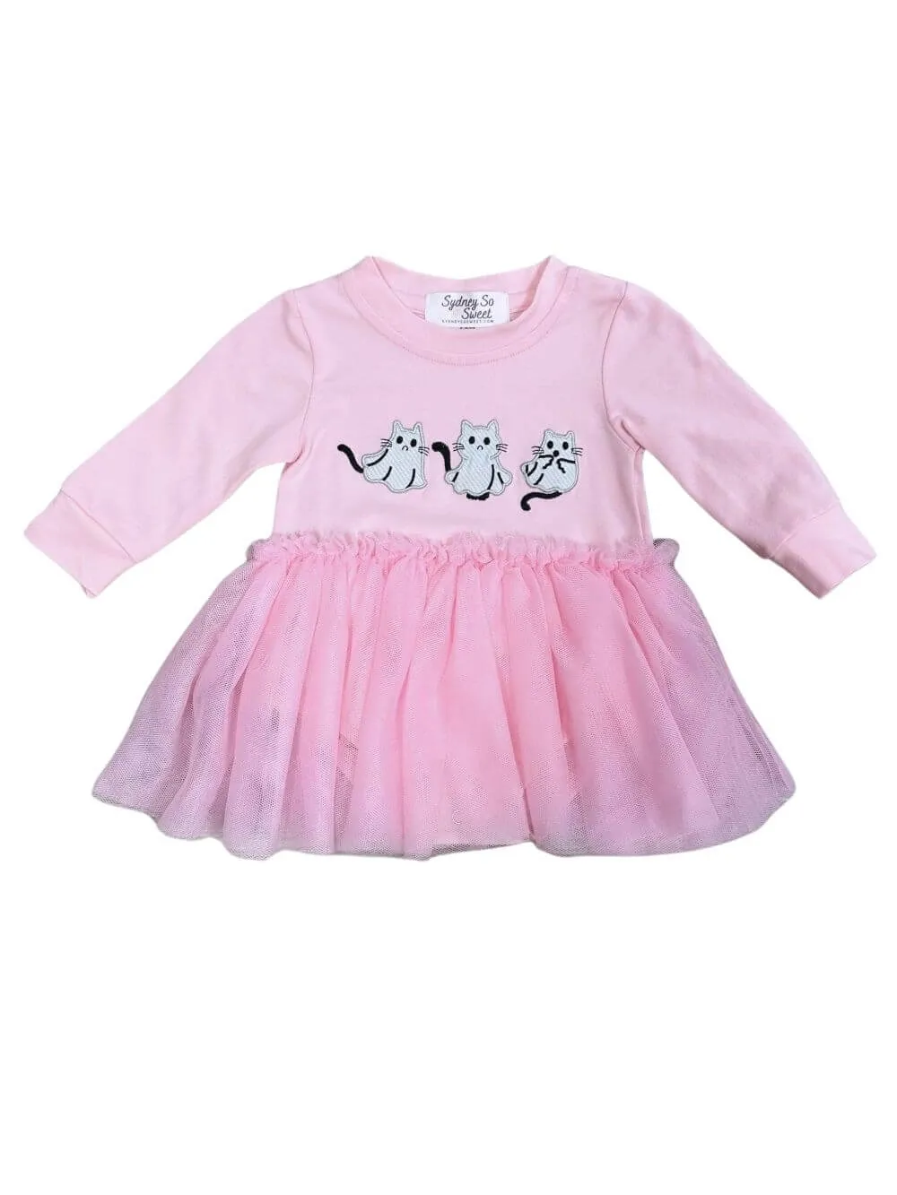 Cat Ghosts Pink Long Sleeve Girls Baby Tutu Romper