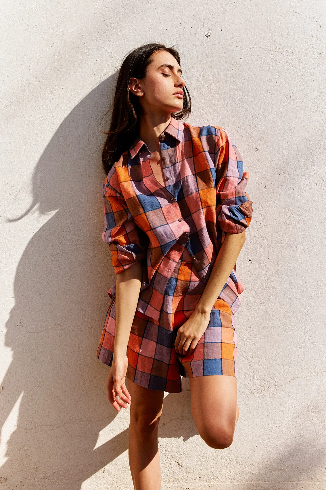 Checked Buttoned Linen Shirt