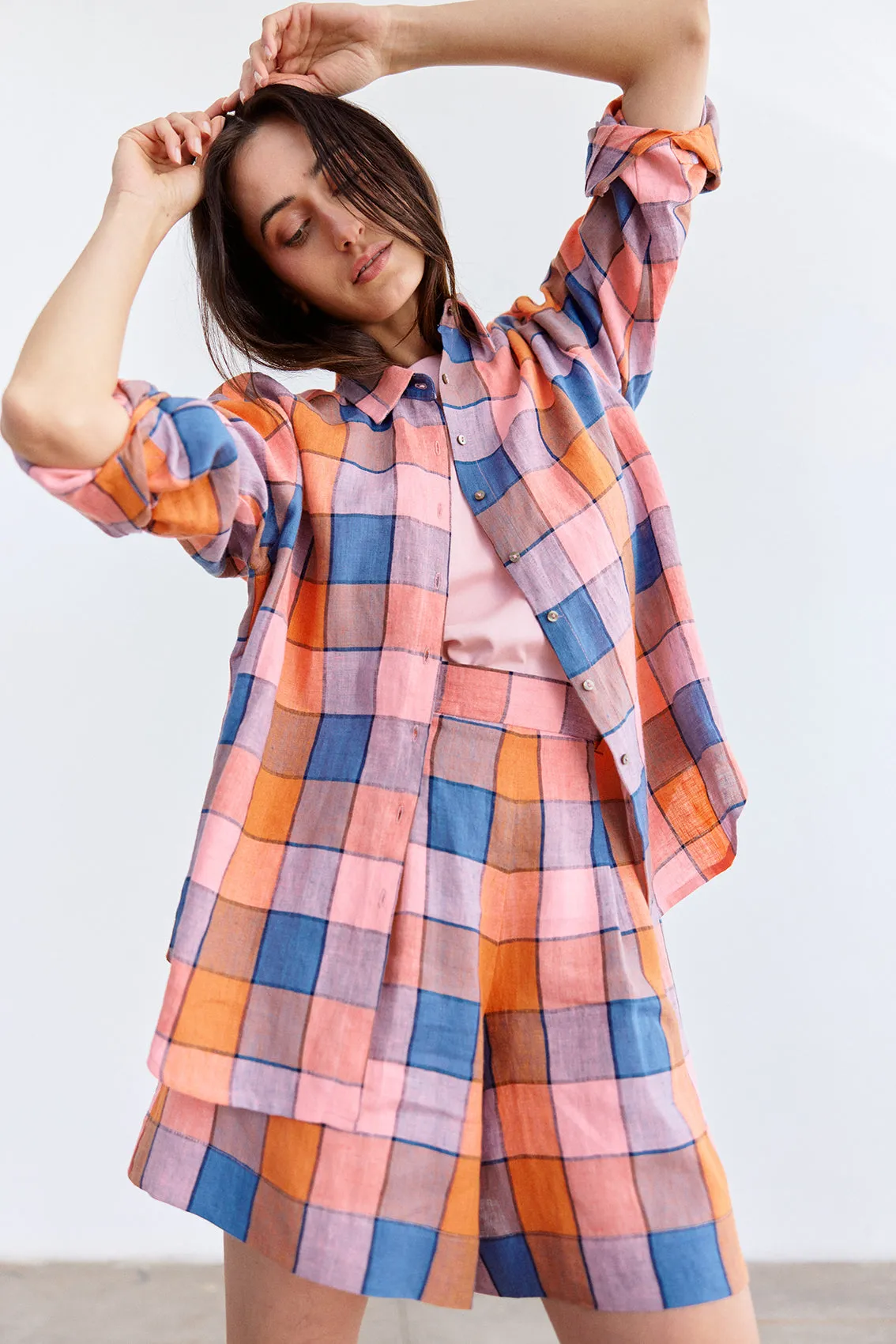 Checked Buttoned Linen Shirt