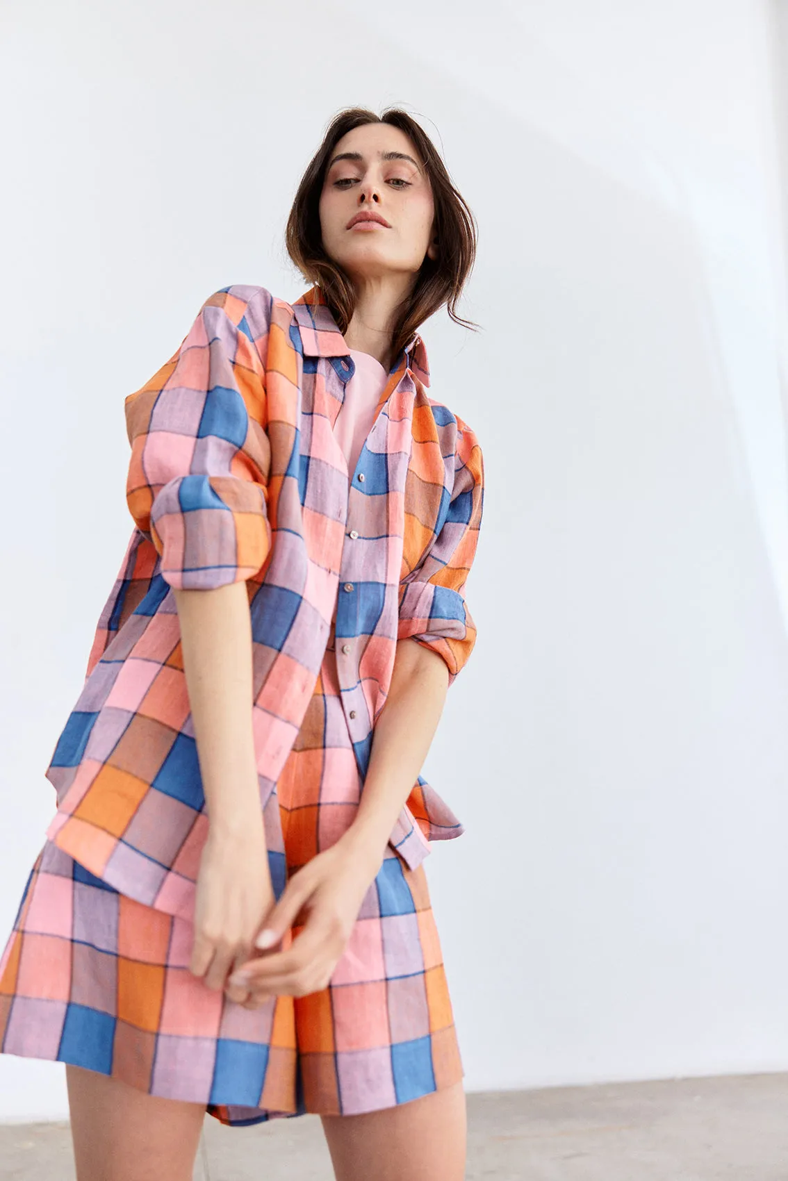 Checked Buttoned Linen Shirt