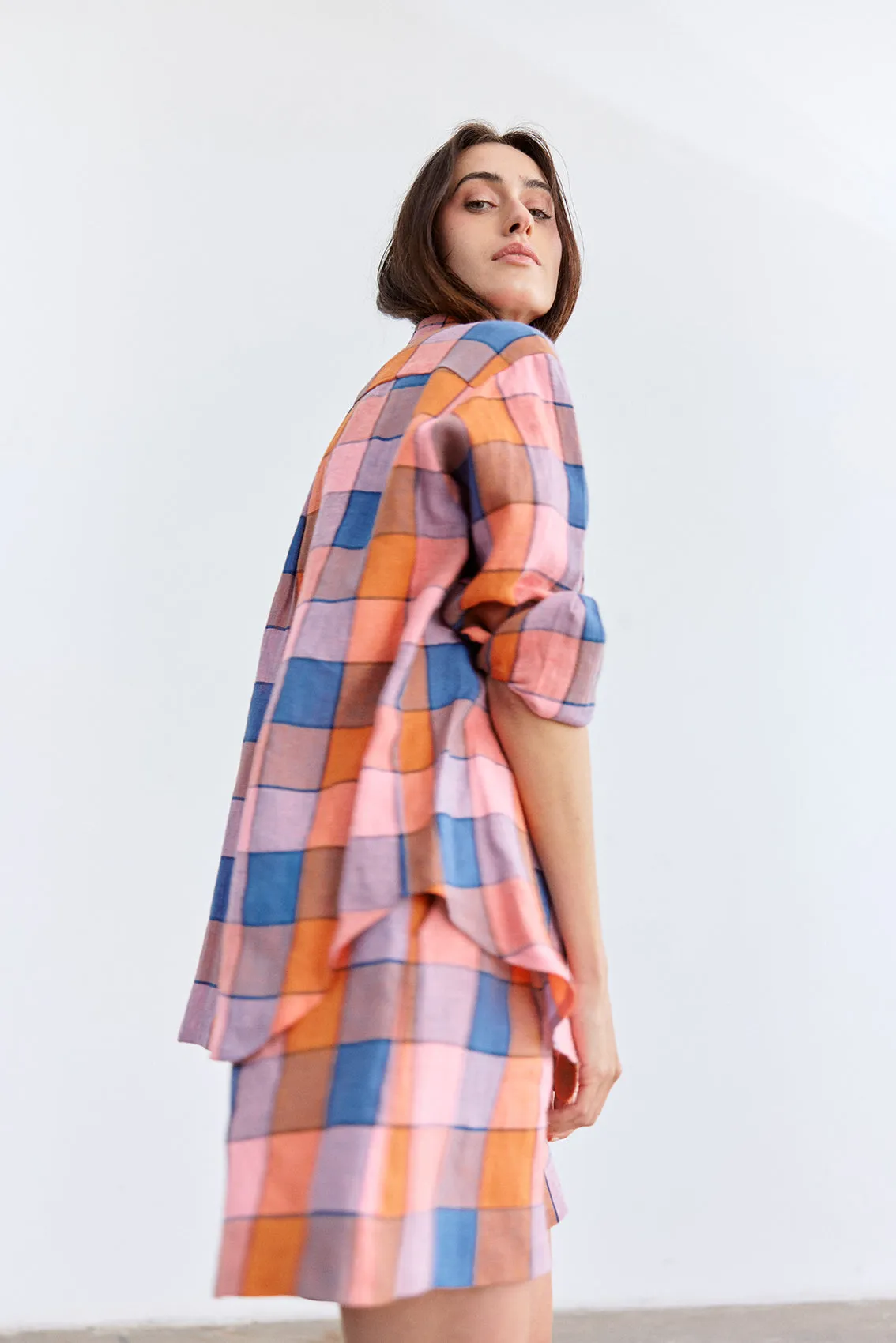 Checked Buttoned Linen Shirt