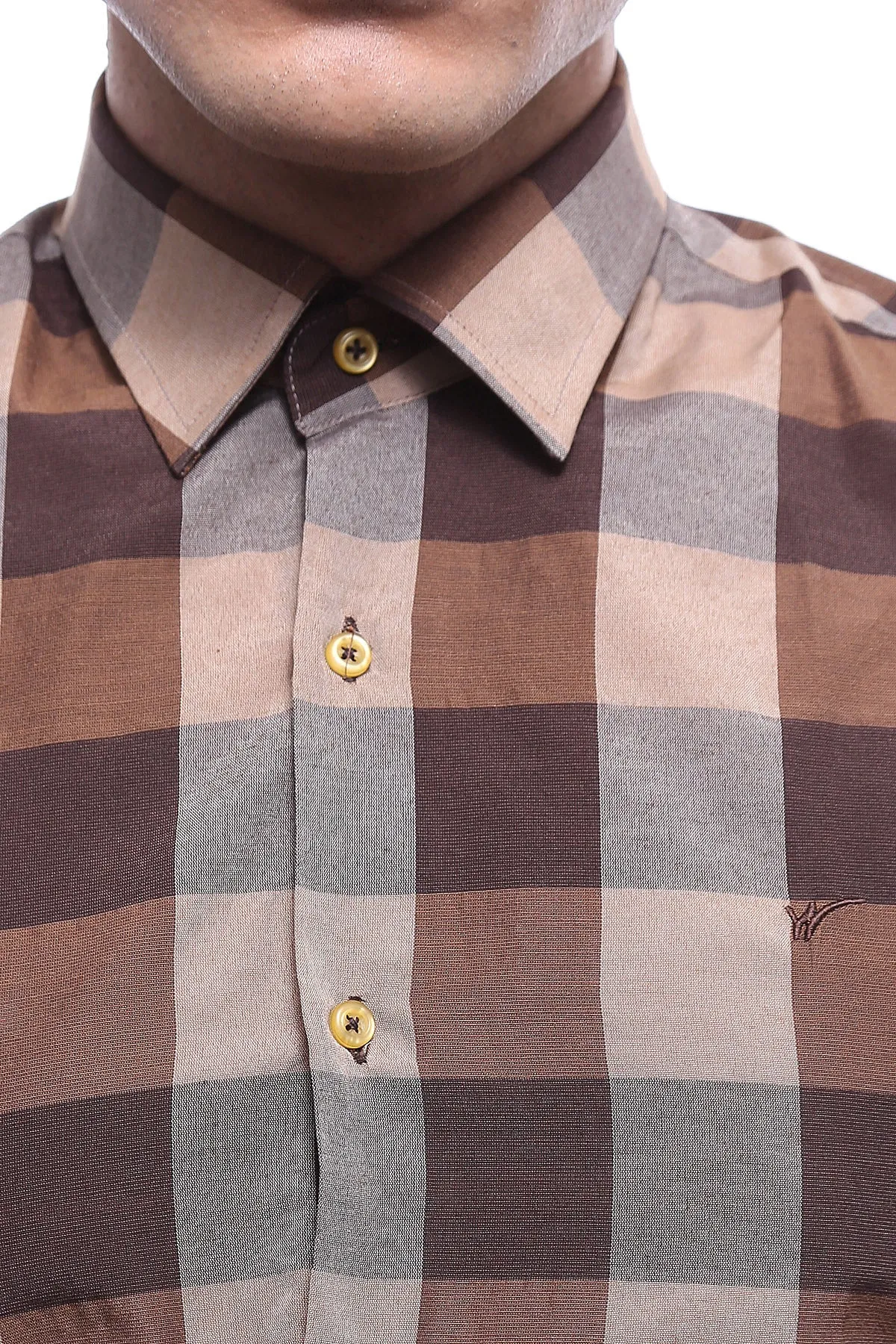 Checked Short Sleeve Brown Men Shirt - Wessi