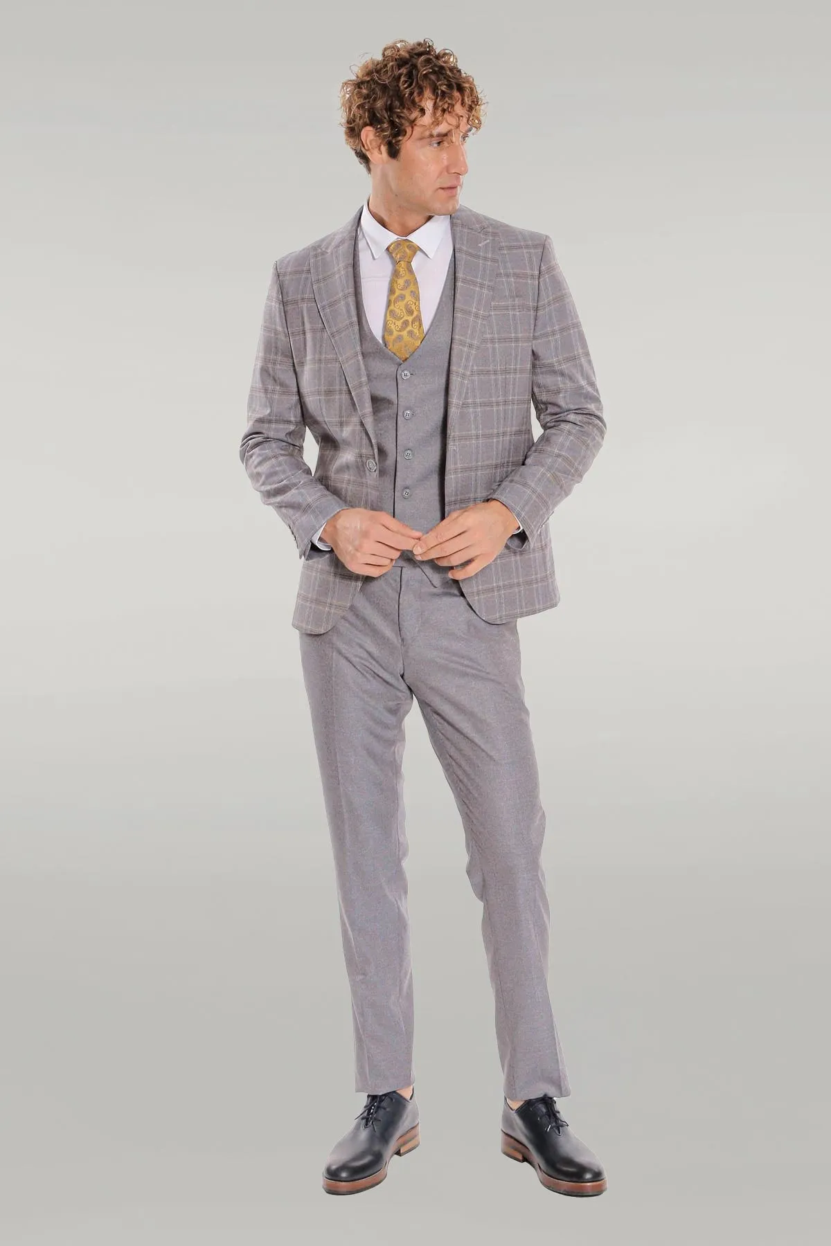 Checked Slim Fit Light Blue Men Suit - Wessi