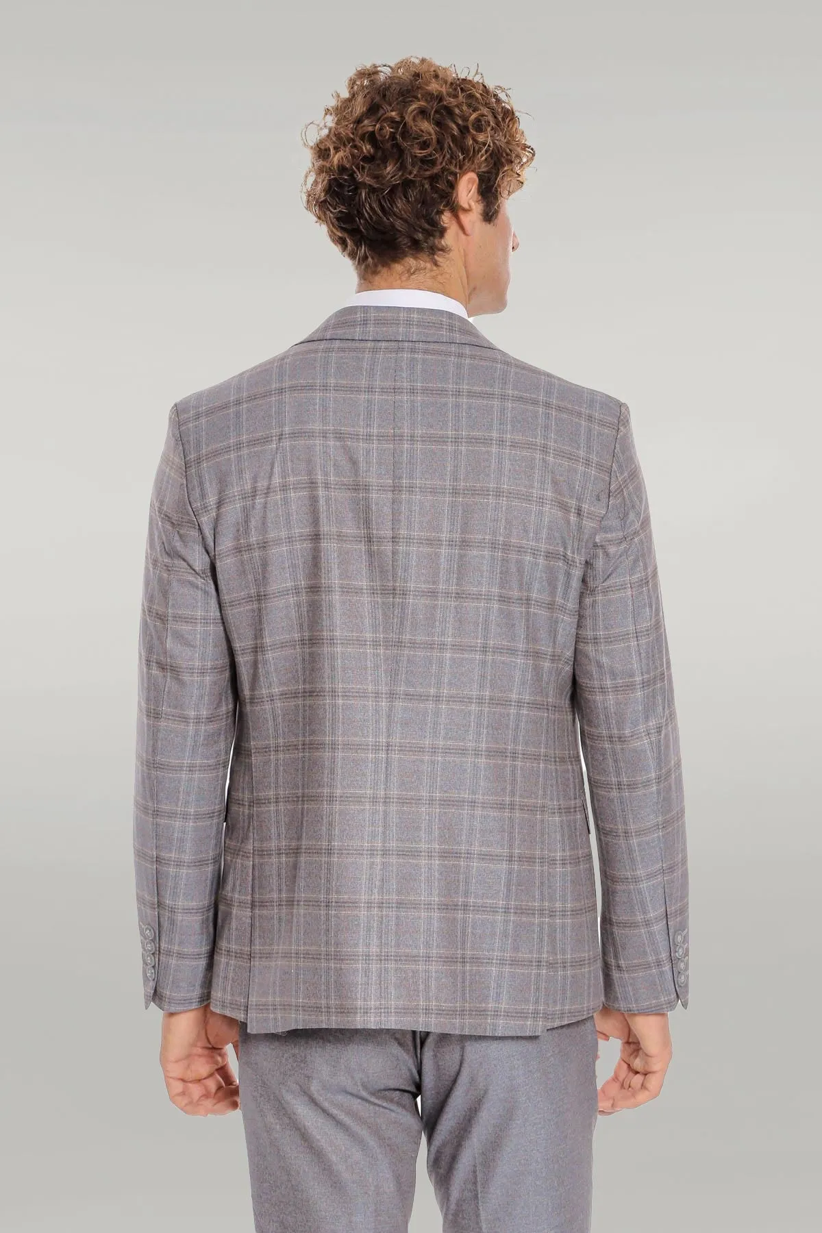 Checked Slim Fit Light Blue Men Suit - Wessi